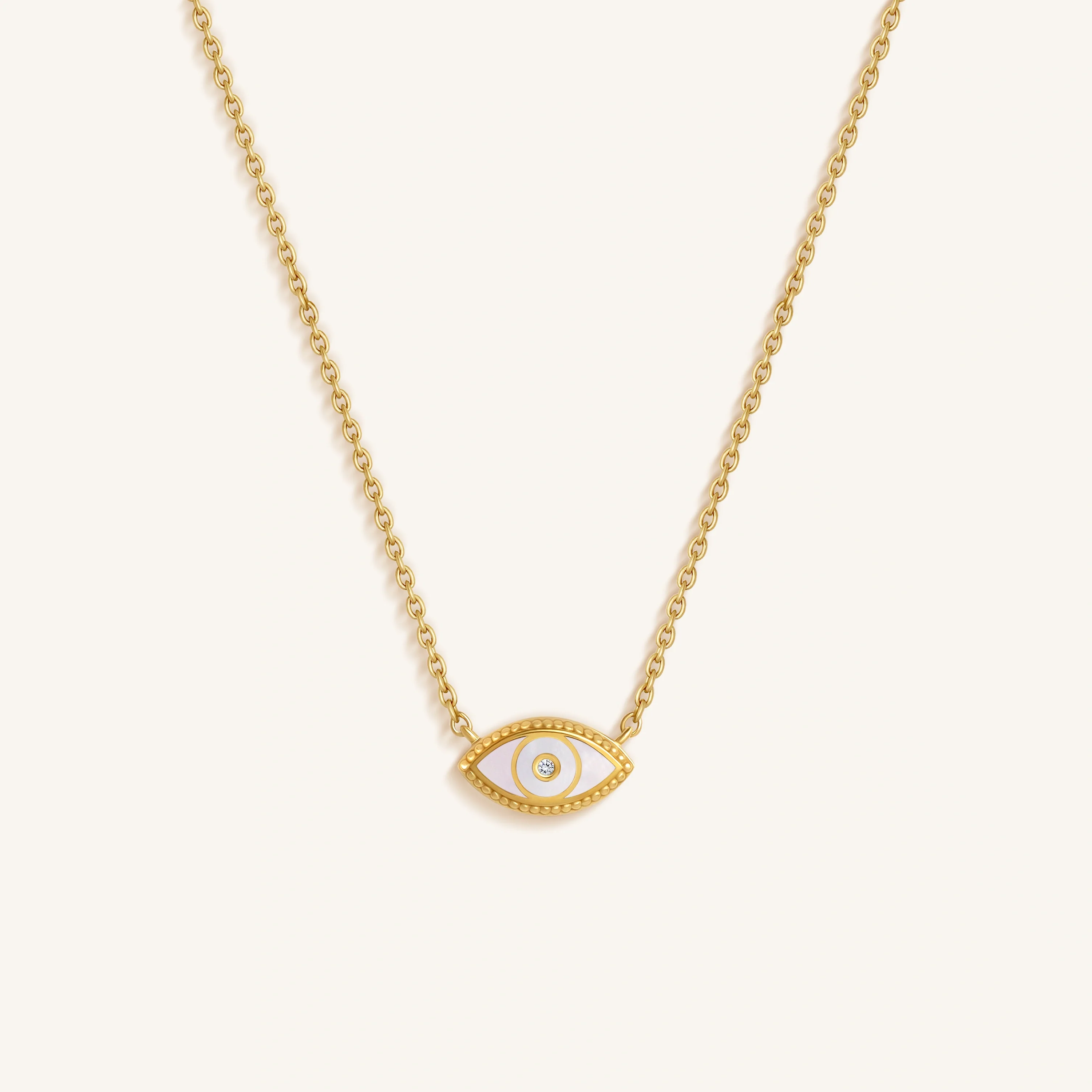 Celestial Guard 14K Gold Mother of Pearl Evil Eye Necklace