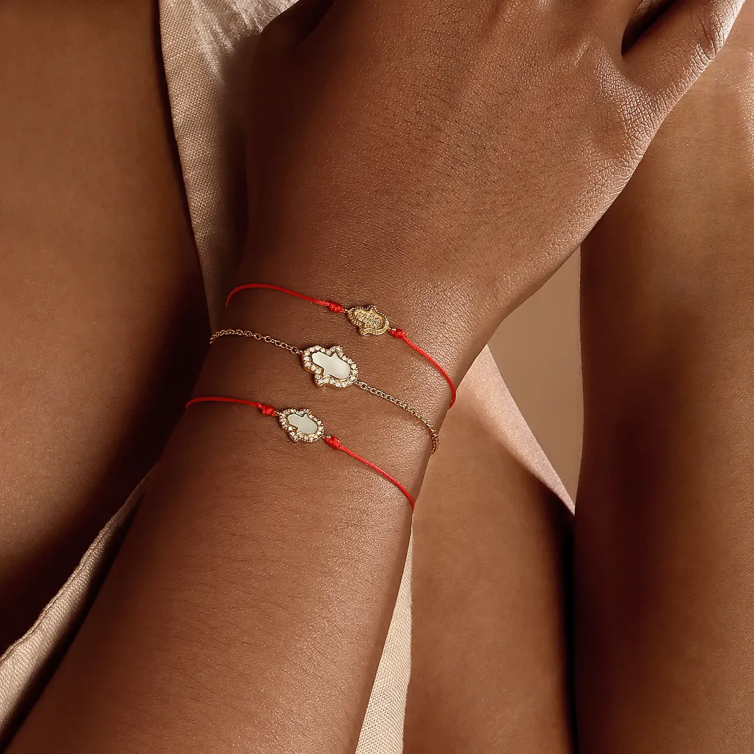 Blessed Journey 14K Gold Diamond Hamsa Red String Bracelet - Image 3