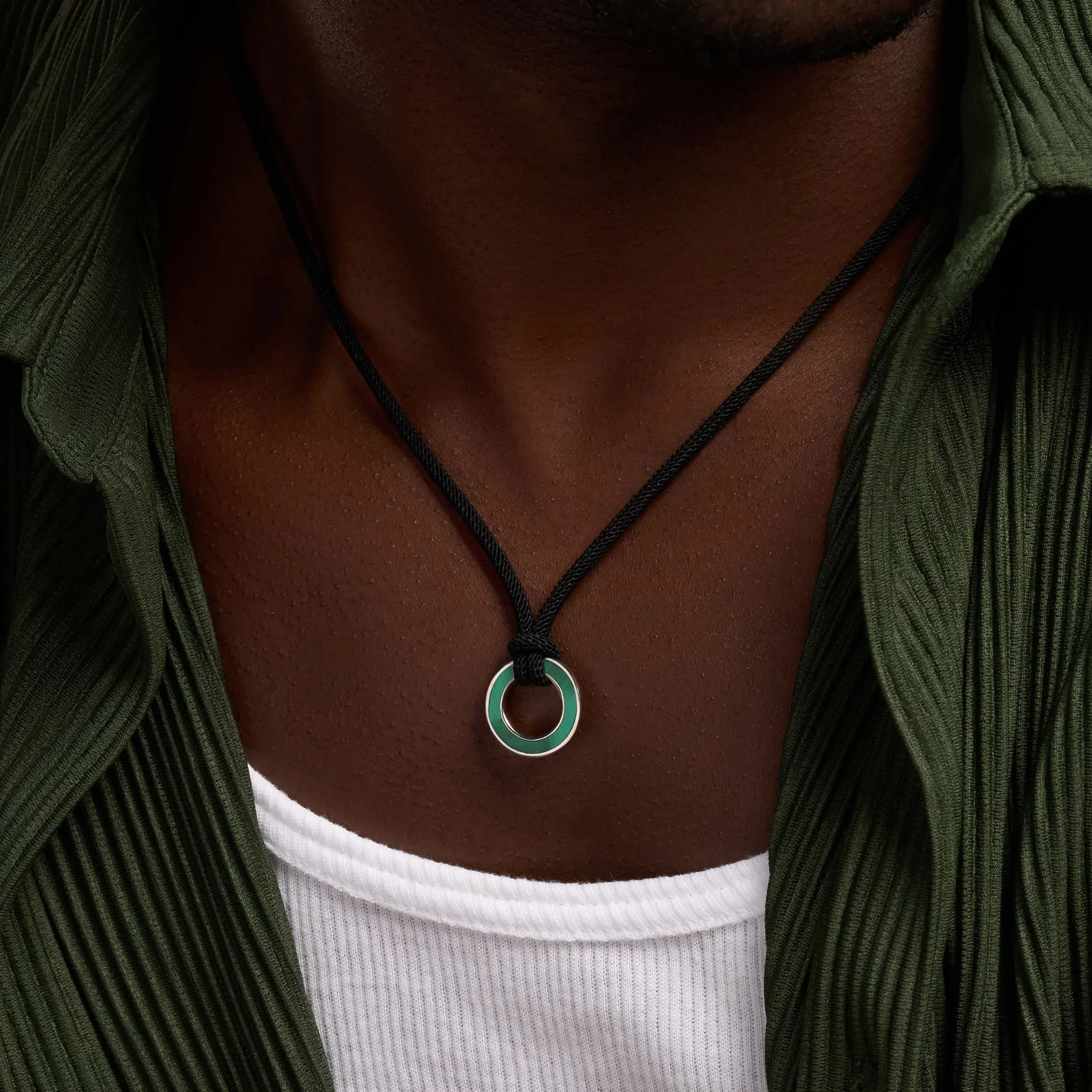 Abundance Mindset Malachite Karma Circle Black String Necklace - Image 2