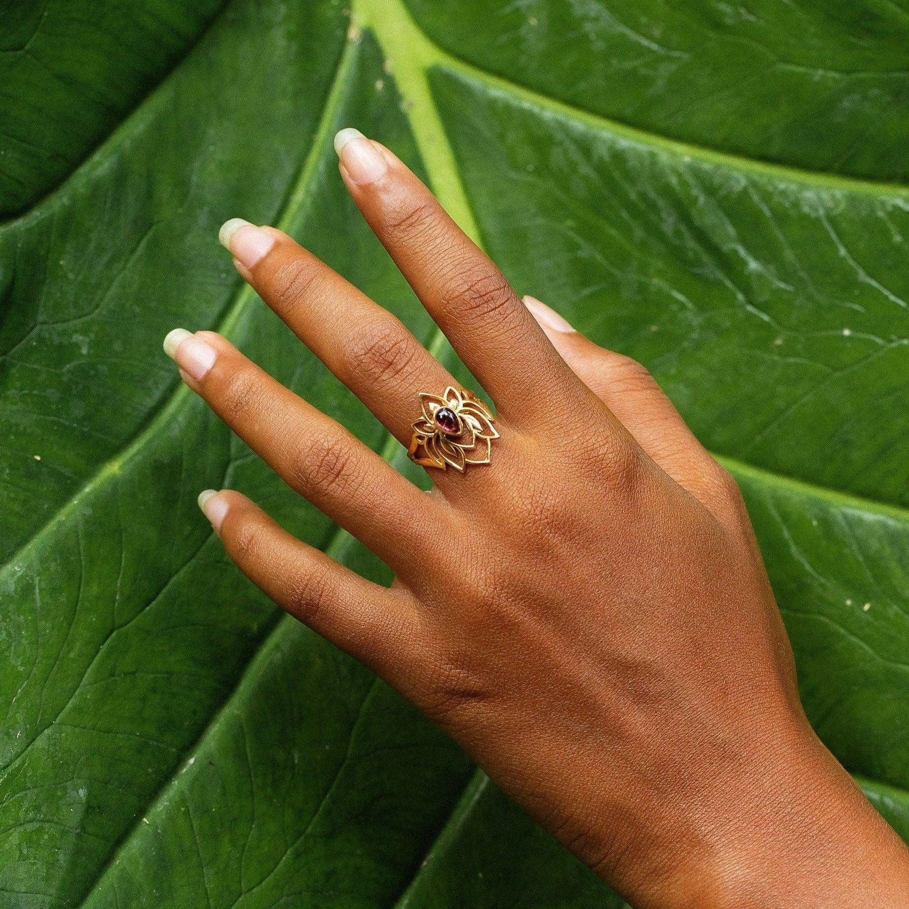 Abundant Bloom - Gold Plated Lotus Tourmaline Ring - Image 5