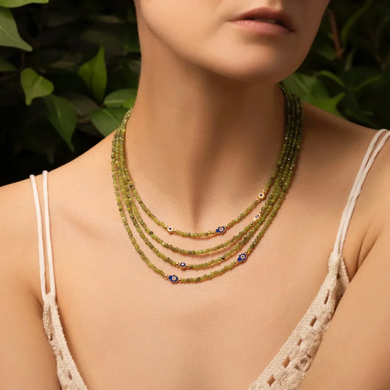 Abundant Mindset - Jade Evil Eye Hamsa Necklace - Image 2