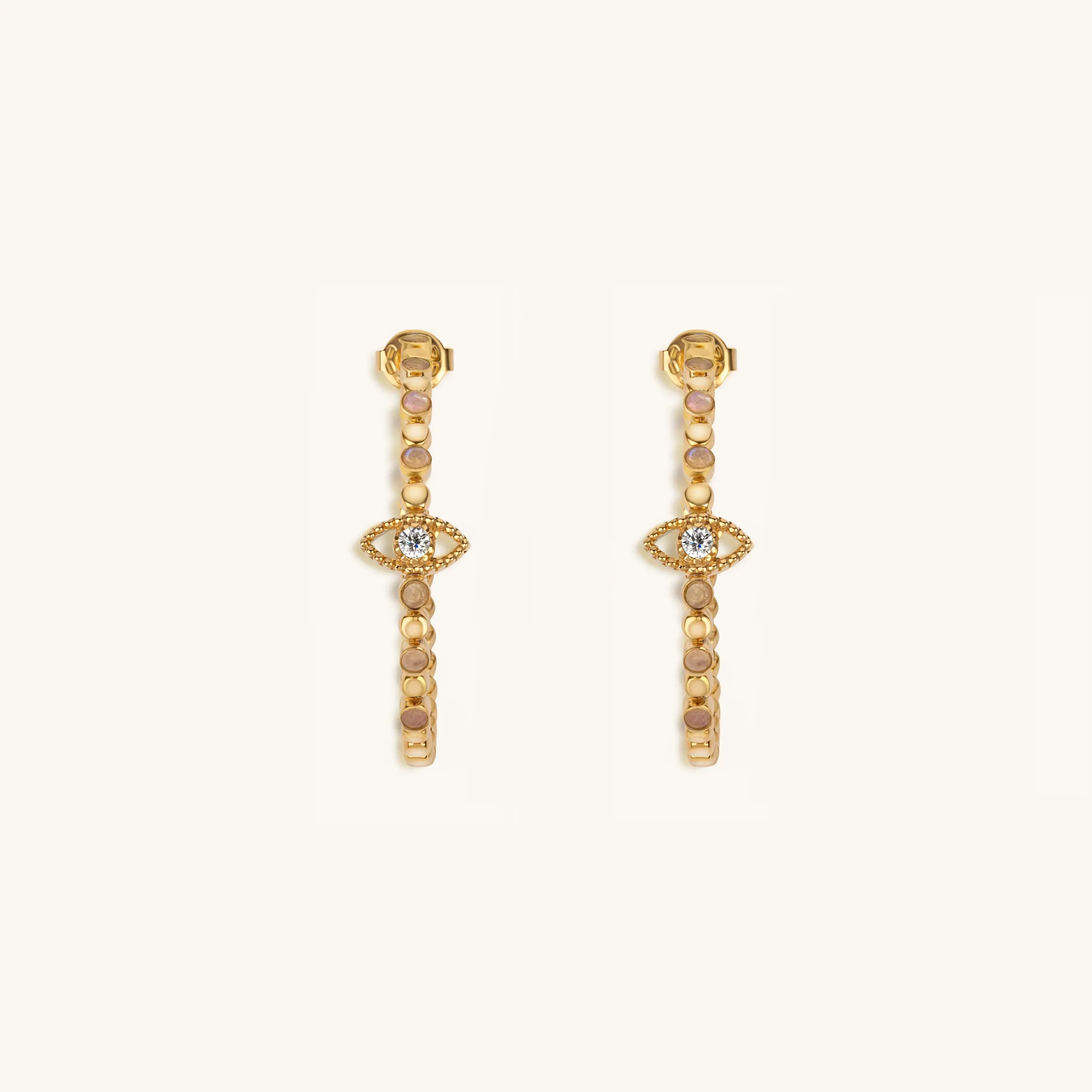 Amplified Insight Evil Eye Moonstone Hoop Earrings