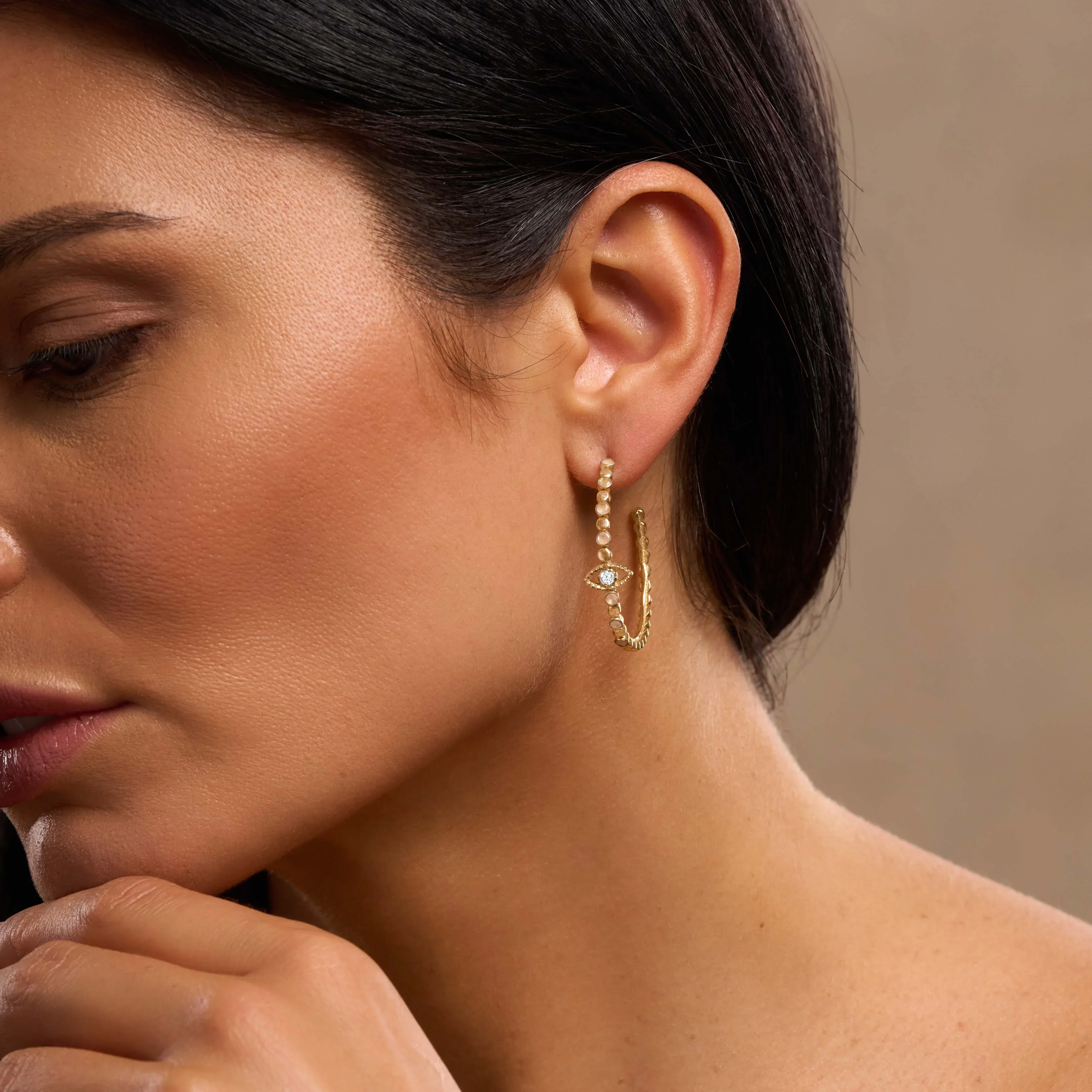 Amplified Insight Evil Eye Moonstone Hoop Earrings - Image 2