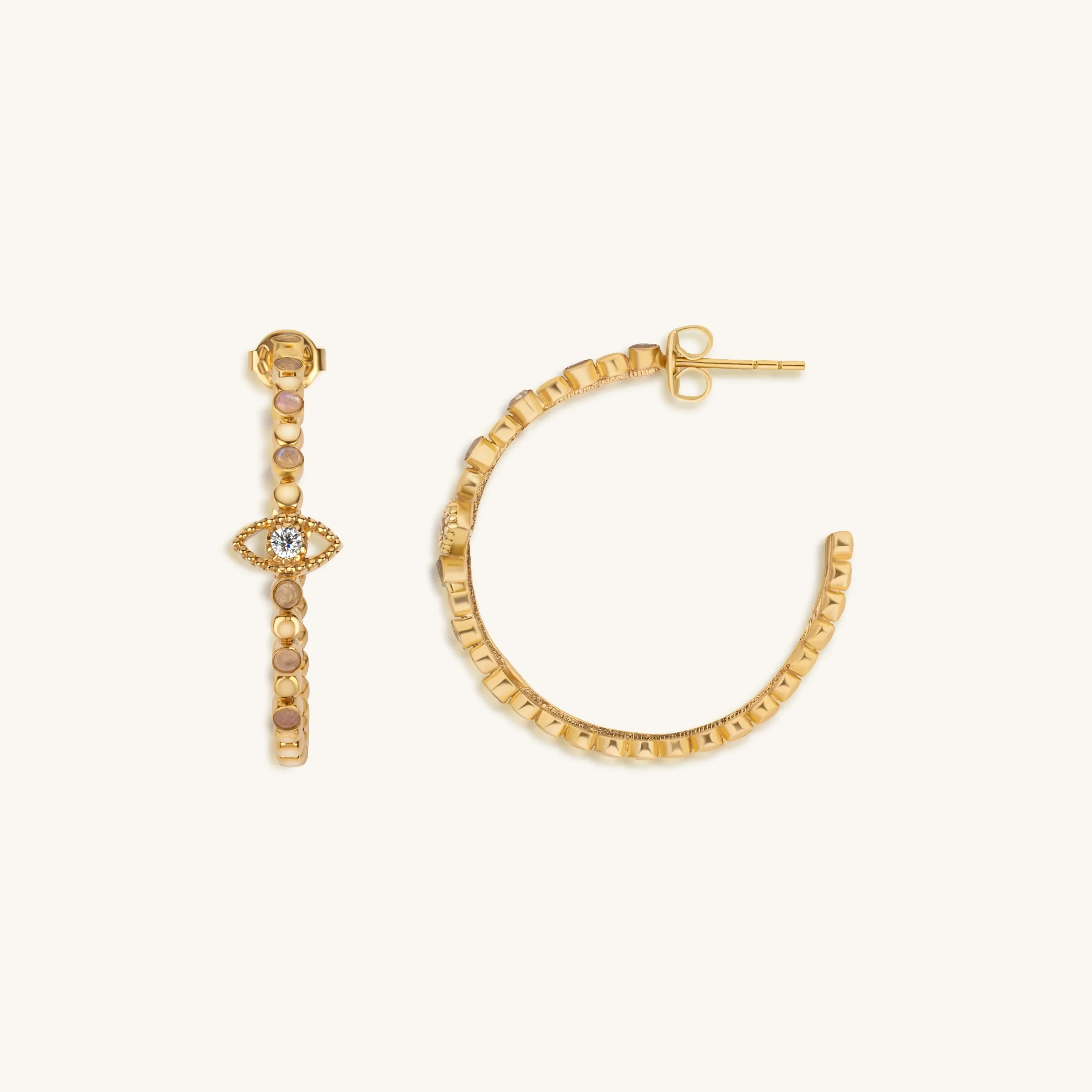 Amplified Insight Evil Eye Moonstone Hoop Earrings - Image 4