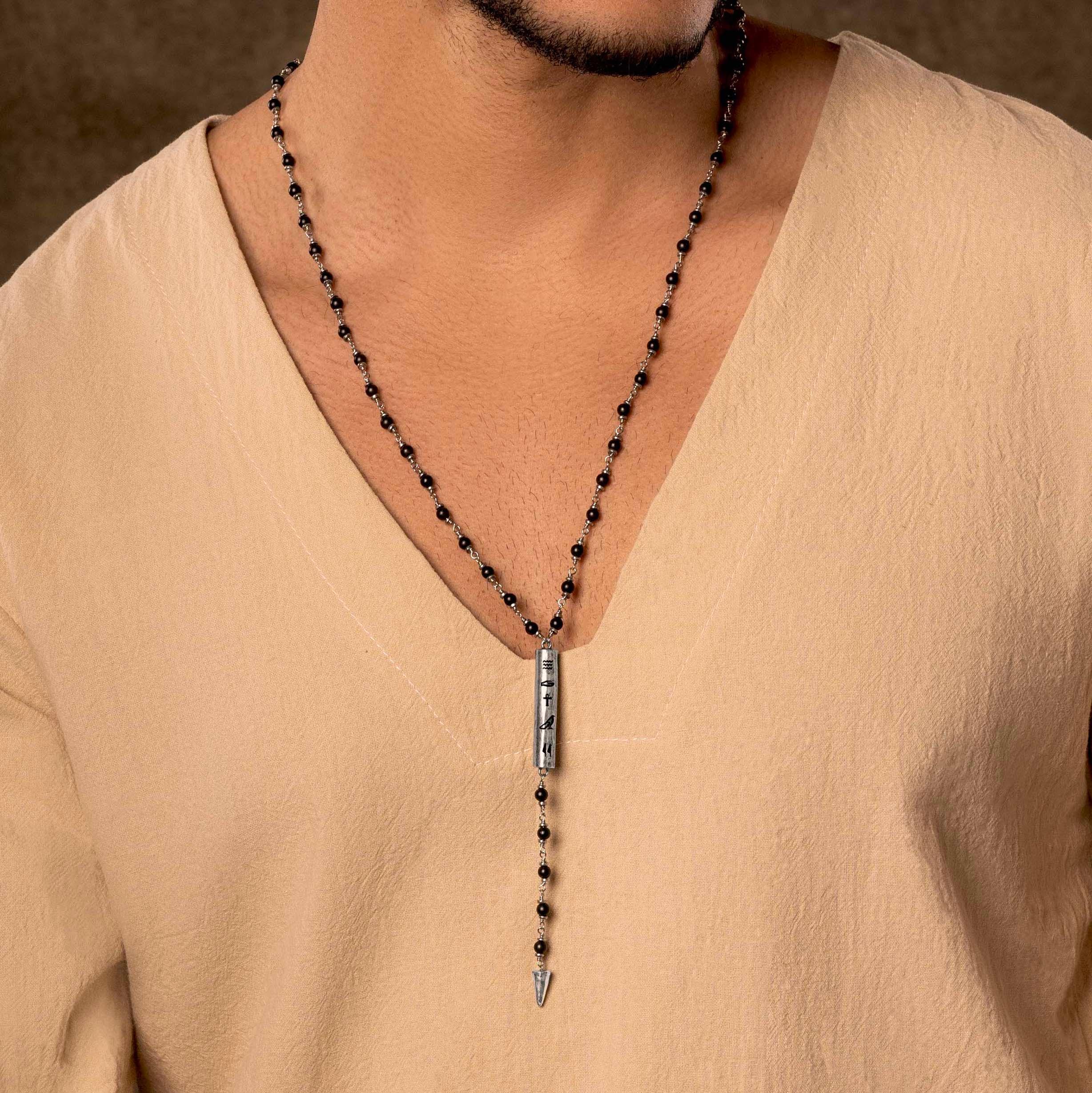Ancient Spirit - Matte Onyx Hieroglyphs Pendant Necklace - Image 2