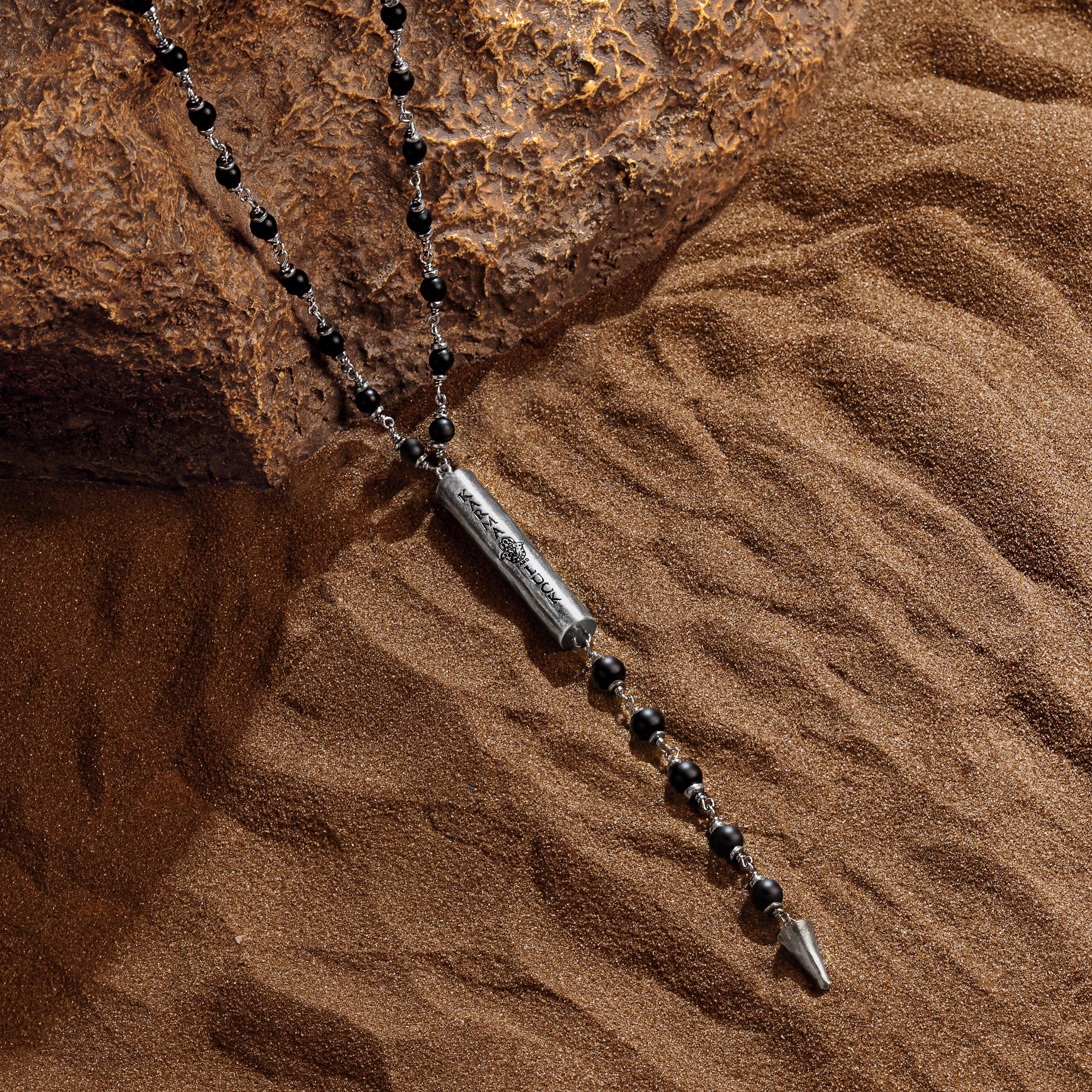 Ancient Spirit - Matte Onyx Hieroglyphs Pendant Necklace - Image 3