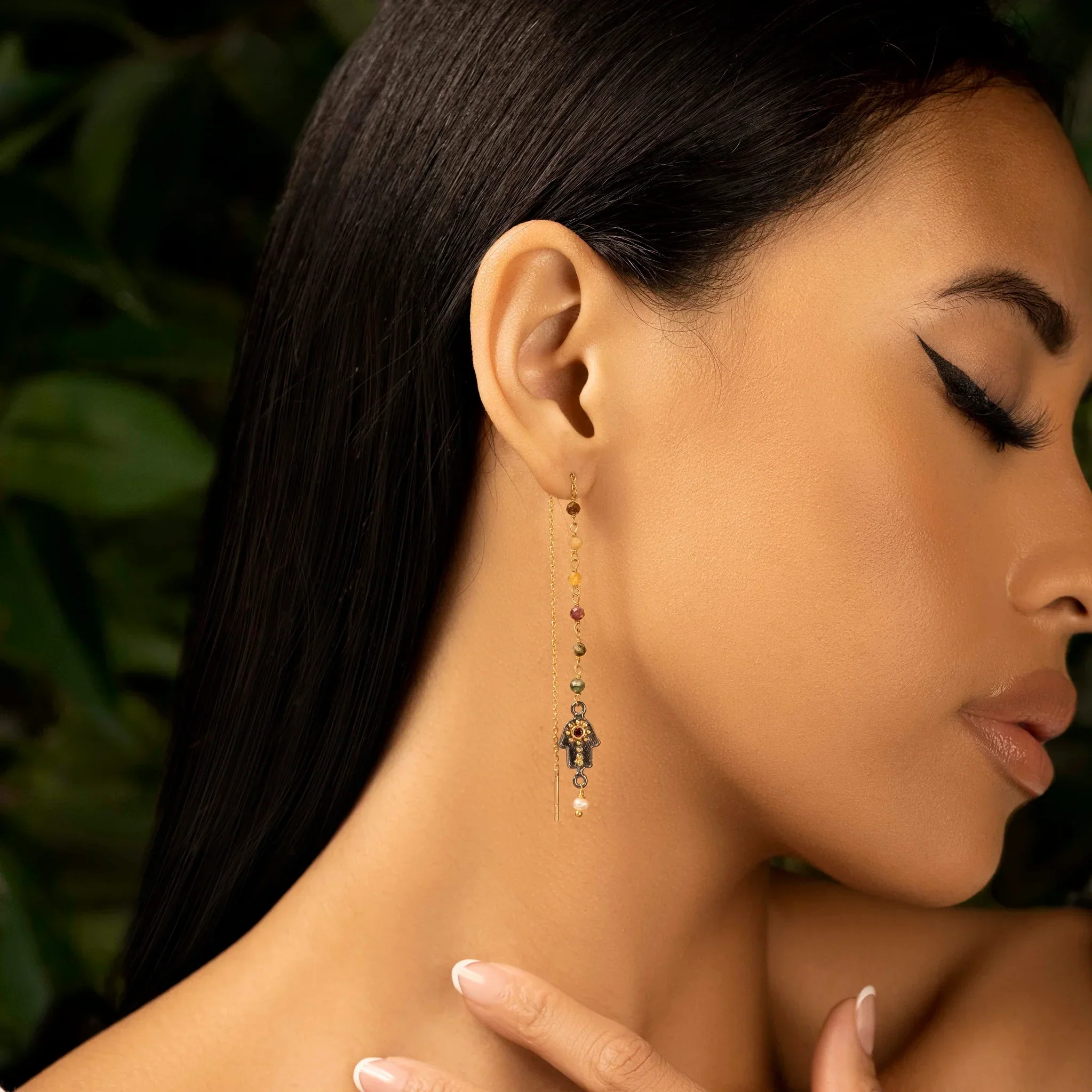 Attract Love - Tourmaline Hamsa Earrings - Image 2