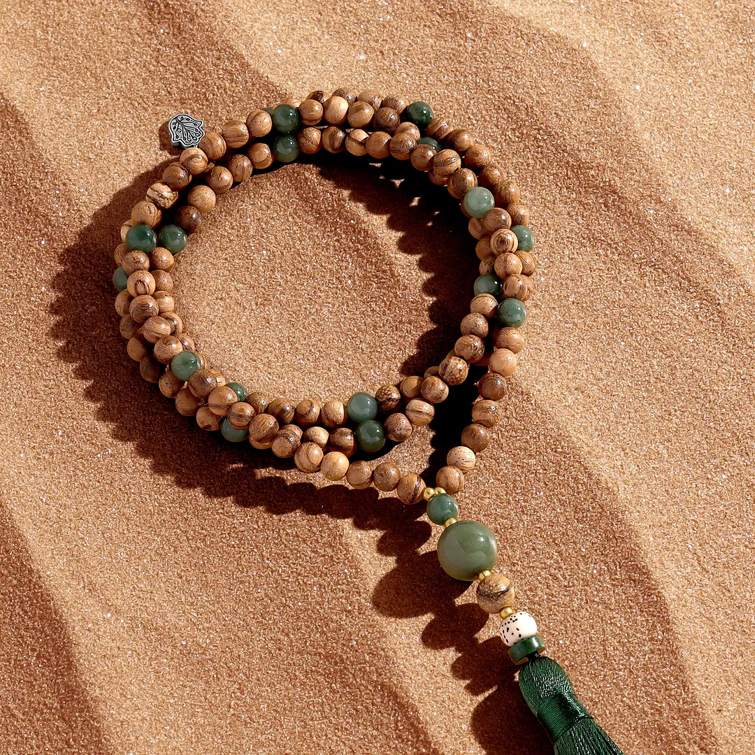 Balanced Mentality Agarwood and Jade Beaded Necklace - Image 3