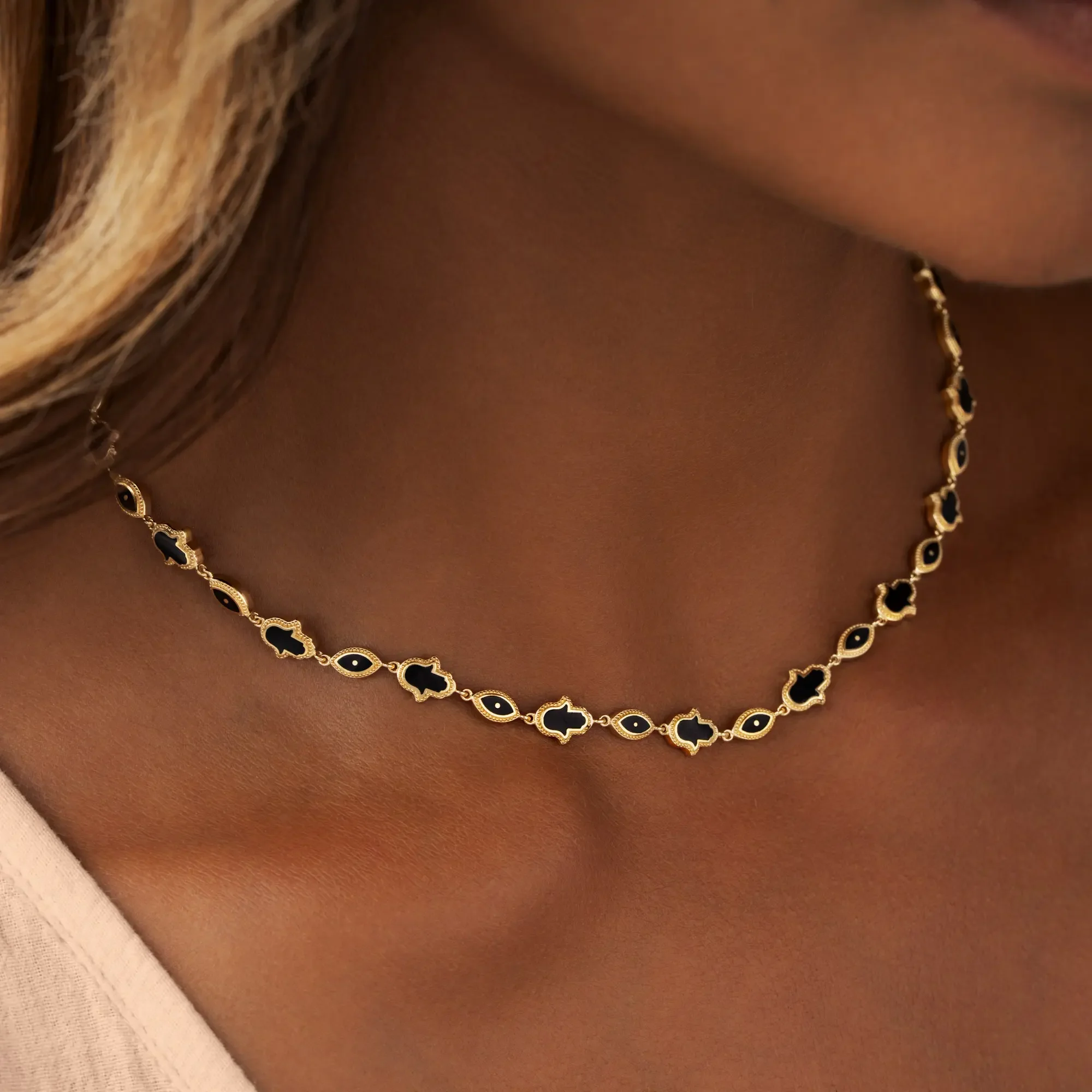 Blessed Horizon Evil Eye & Hamsa Onyx Necklace - Image 2