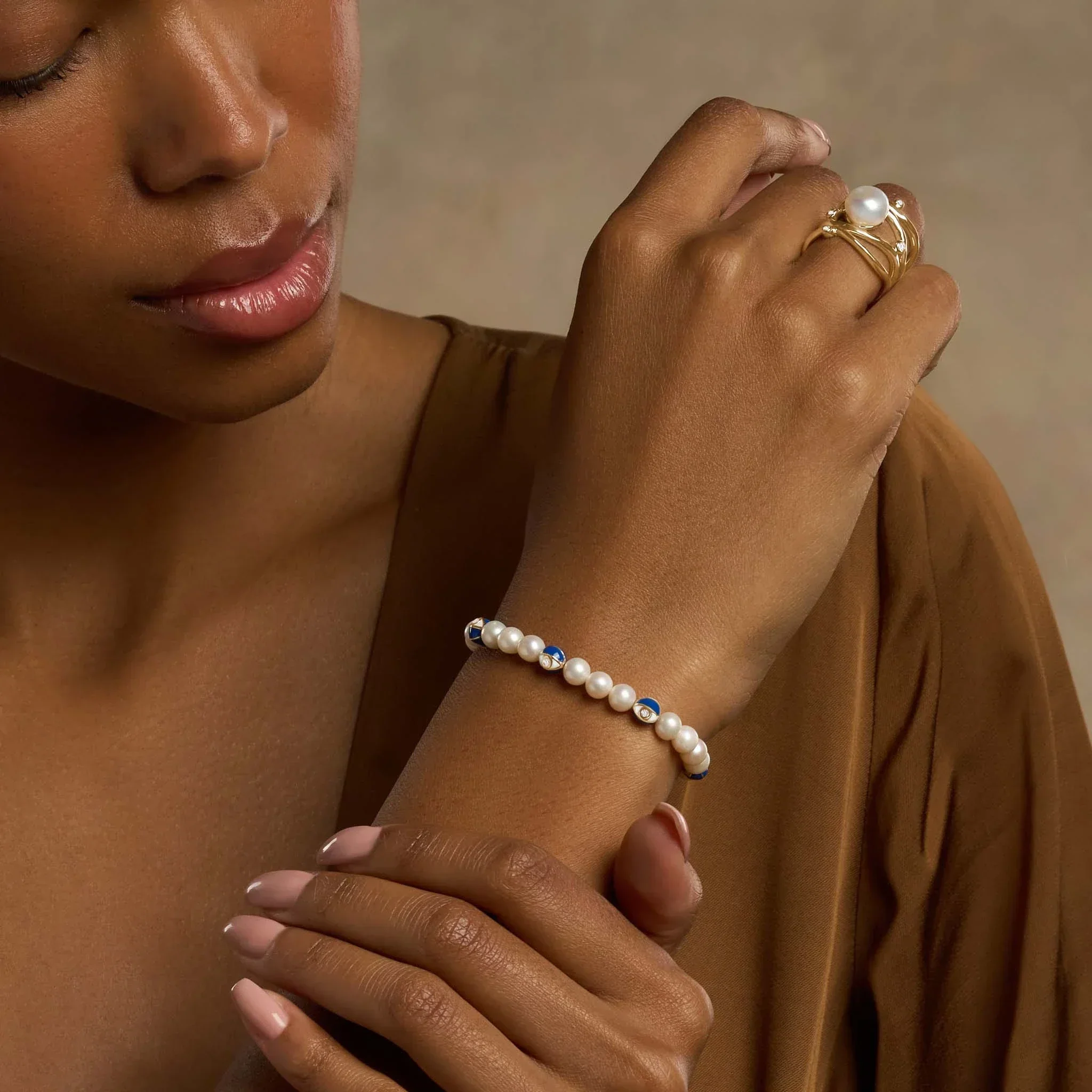 Blessed Life Evil Eye Pearl Stretch Bracelet - Image 2
