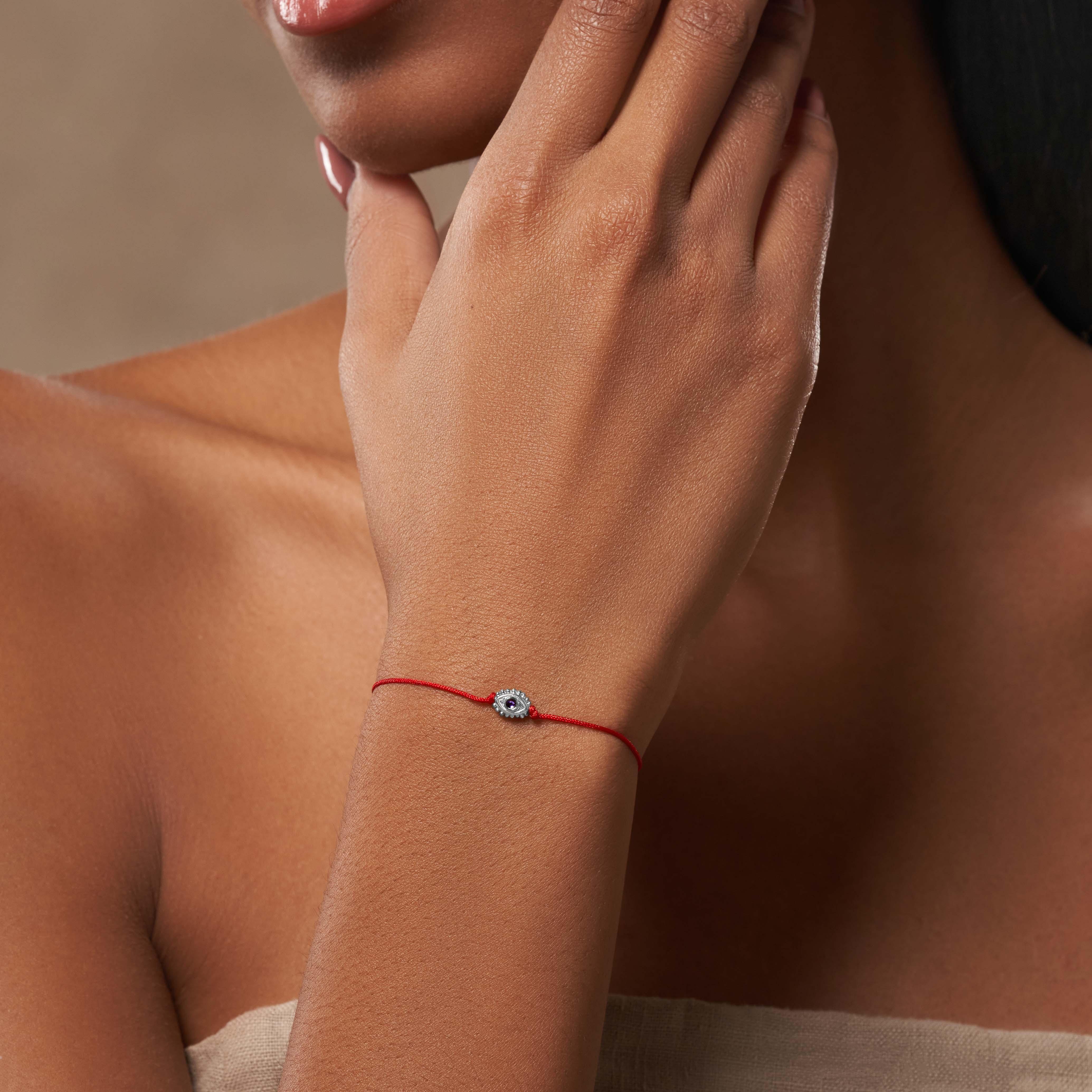 Blessed Serenity - Red String Silver Evil Eye Bracelet - Image 2