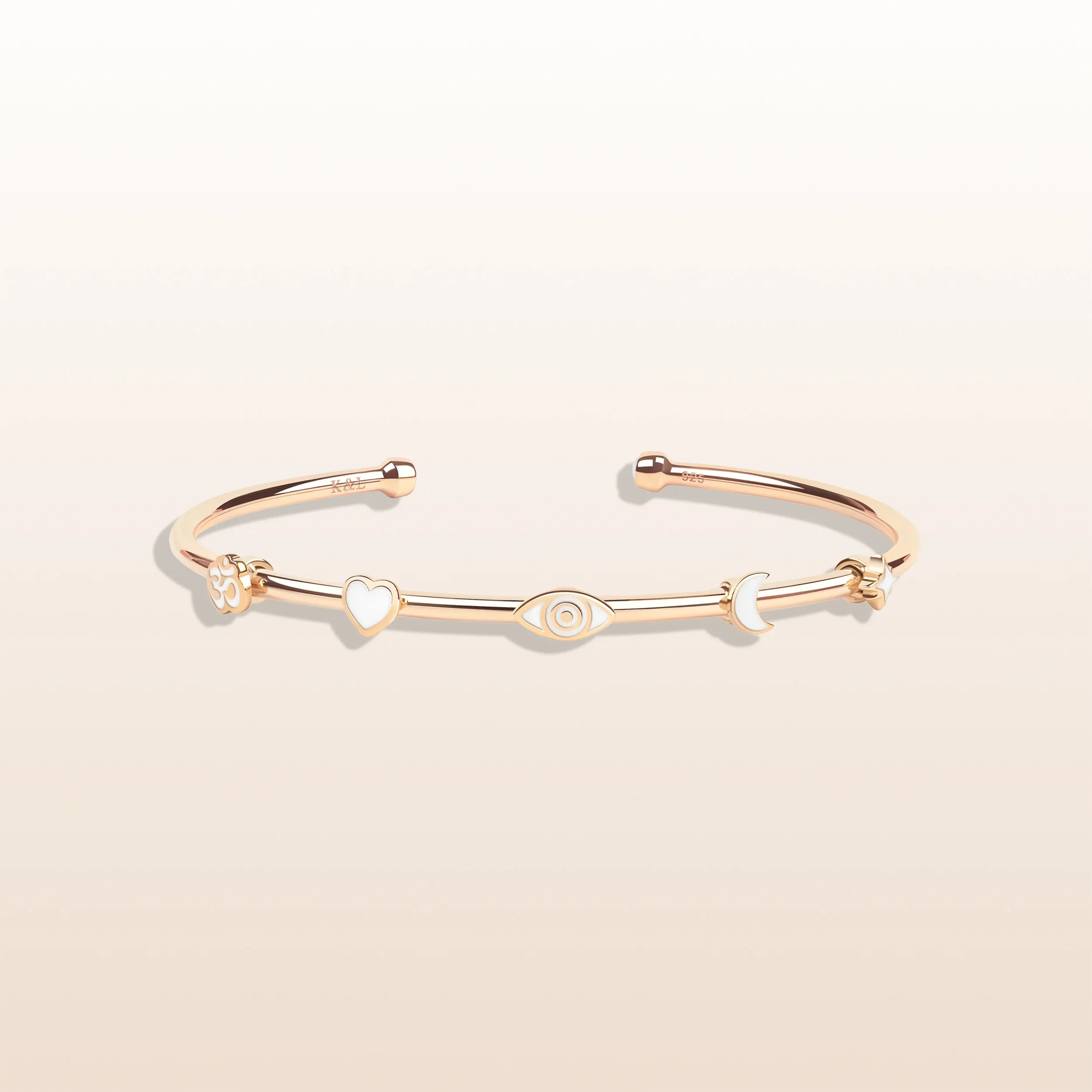 Blissful Light - White Enamel 5 Symbol Moonstone Cuff