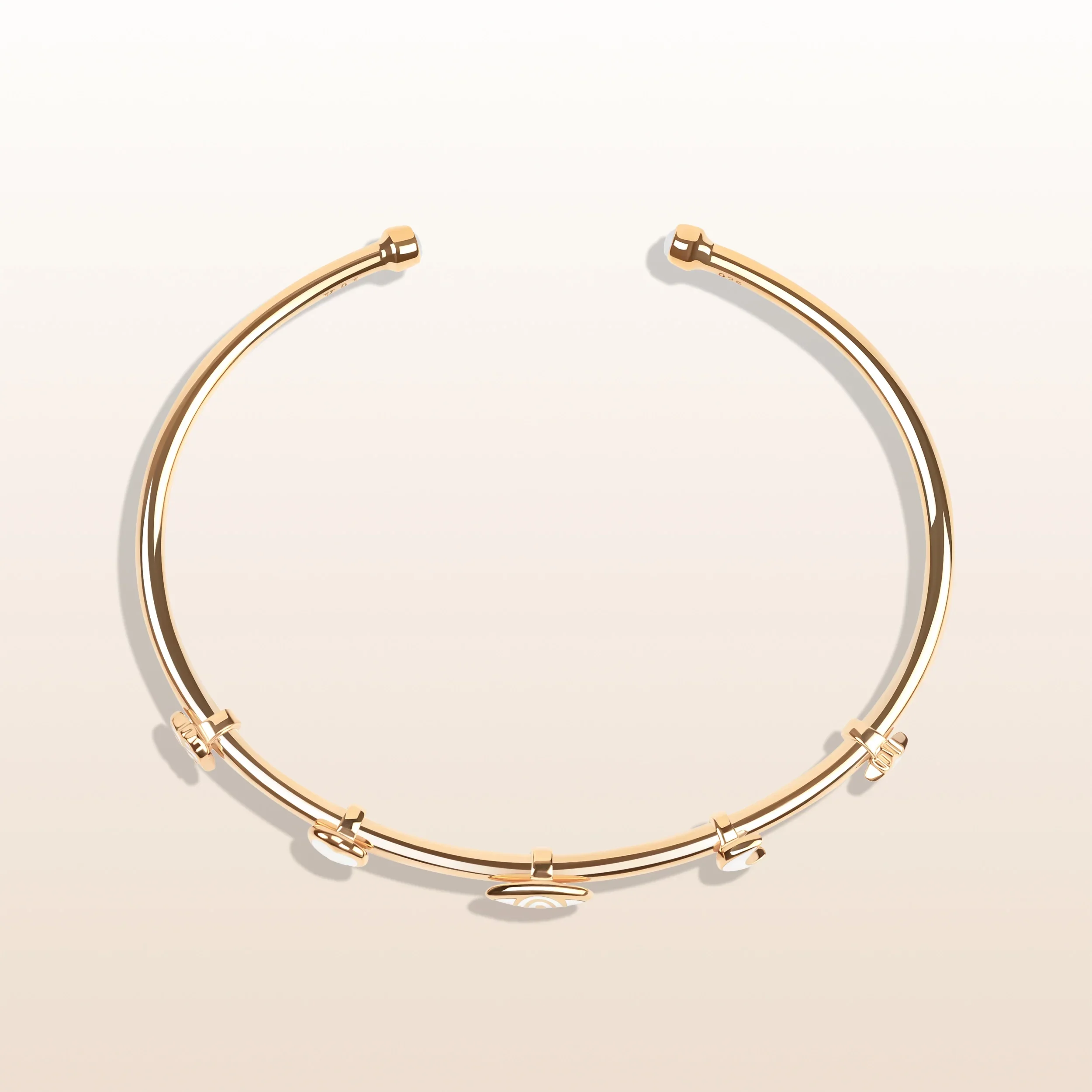 Blissful Light - White Enamel 5 Symbol Moonstone Cuff - Image 3