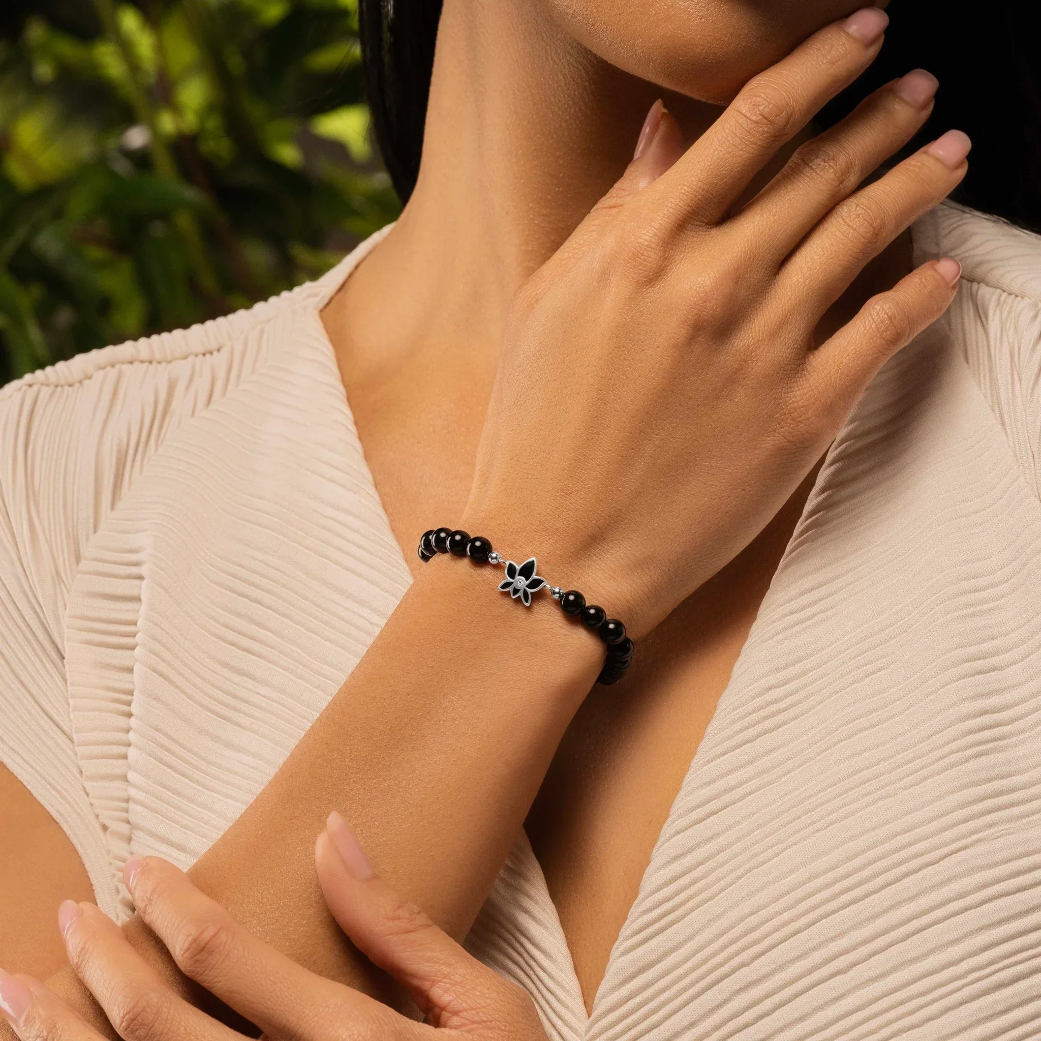 Bloom & Blossom - Black Onyx Lotus Diamond Bracelet - Image 2