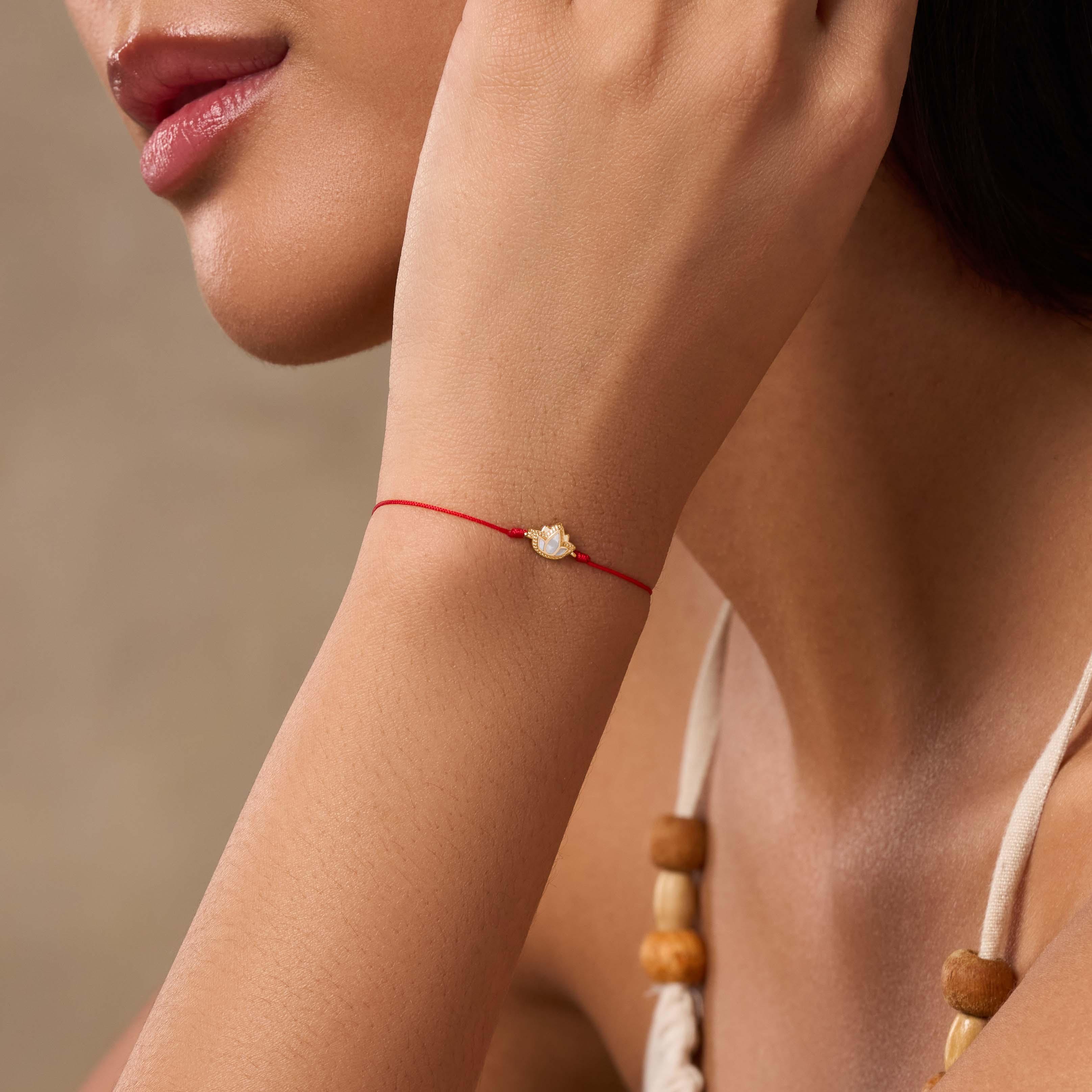 Blossoming Spirit Mother of Pearl Lotus Red String Bracelet - Image 2