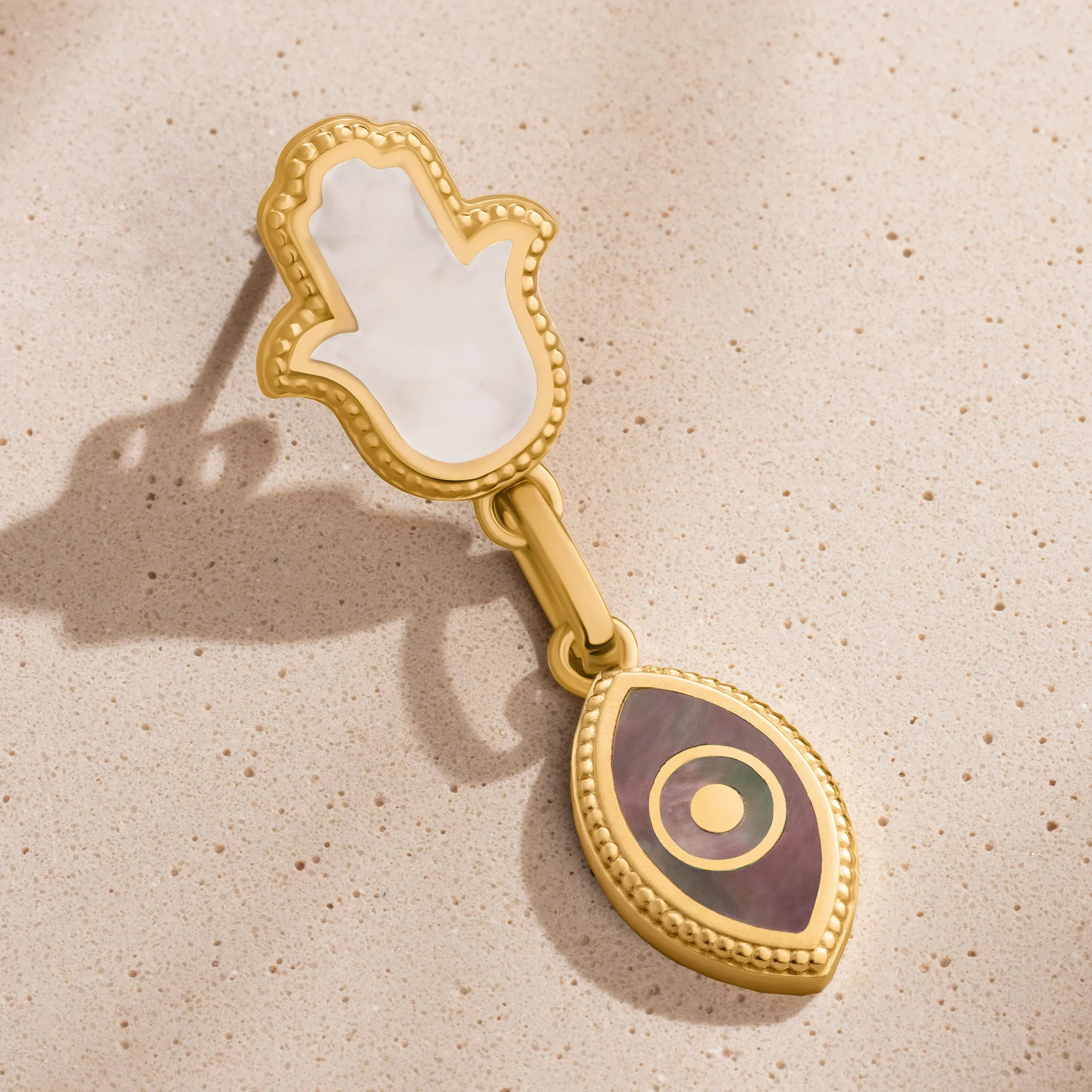 Boundless Joy Hamsa & Evil Eye Mother of Pearl Earrings - Image 5