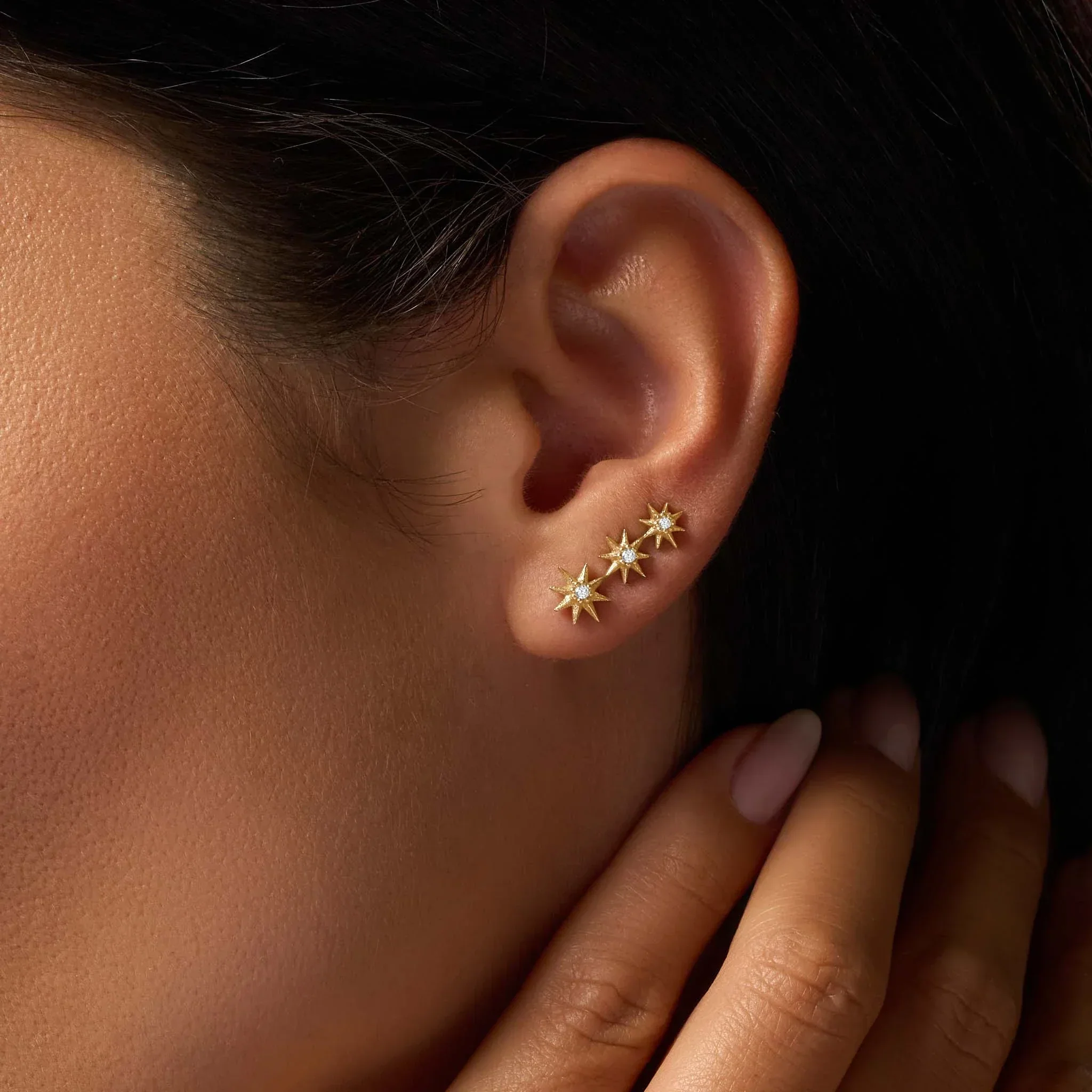 Celestial Being Star Gold Climber Earrings - Image 2