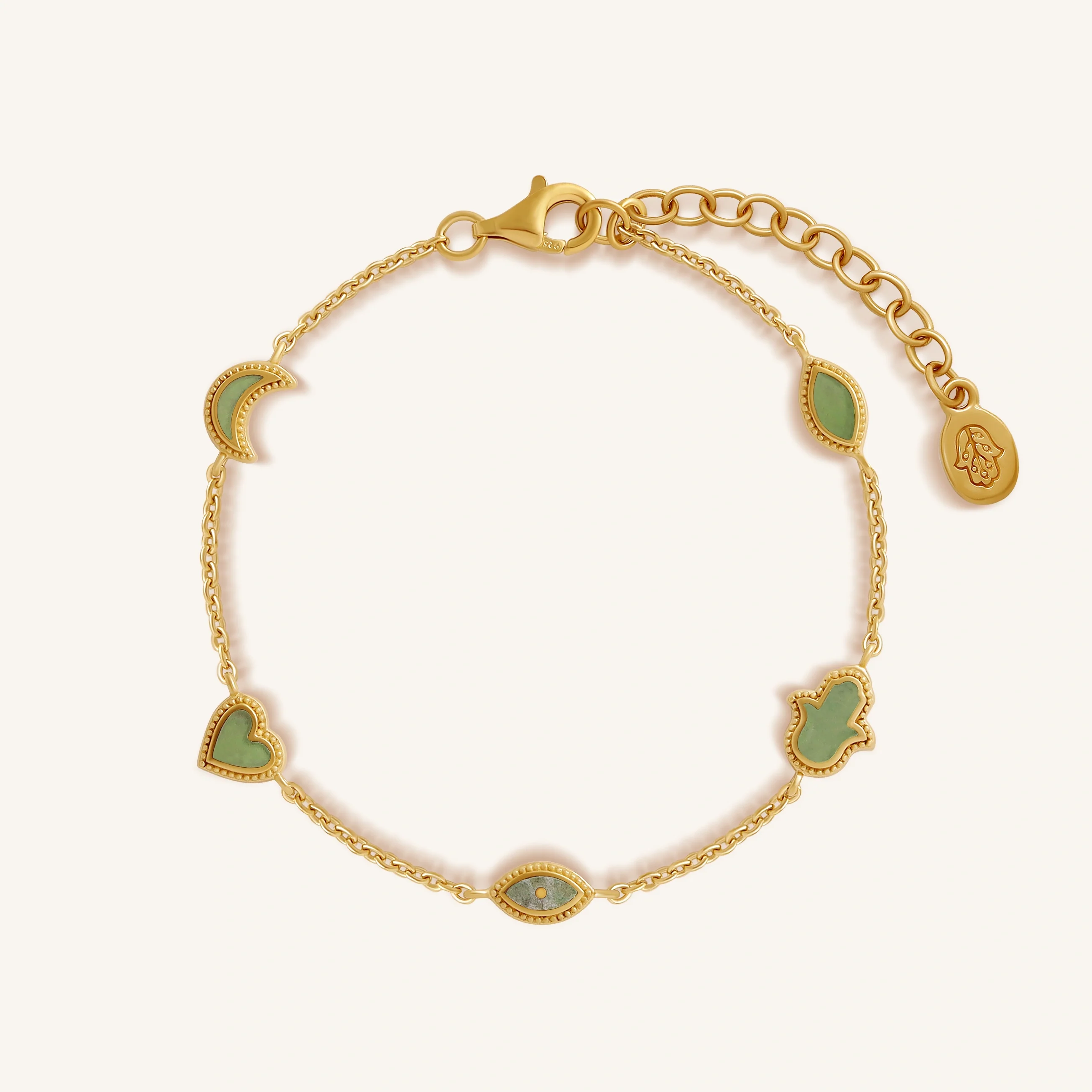 Celestial Bonds Jade Moon Heart & Evil Eye Bracelet