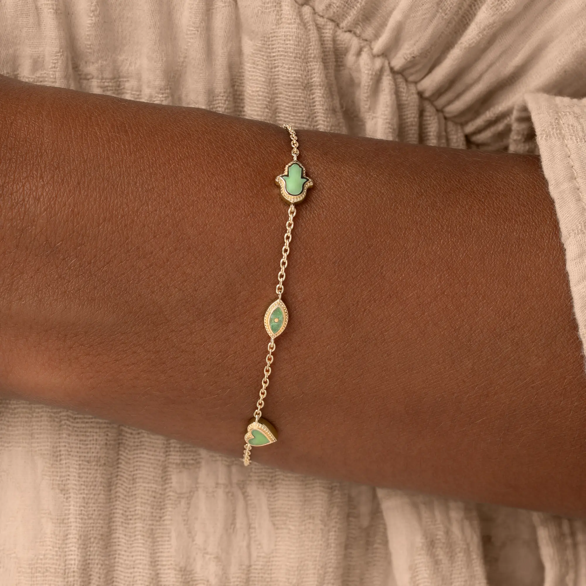 Celestial Bonds Jade Moon Heart & Evil Eye Bracelet - Image 2