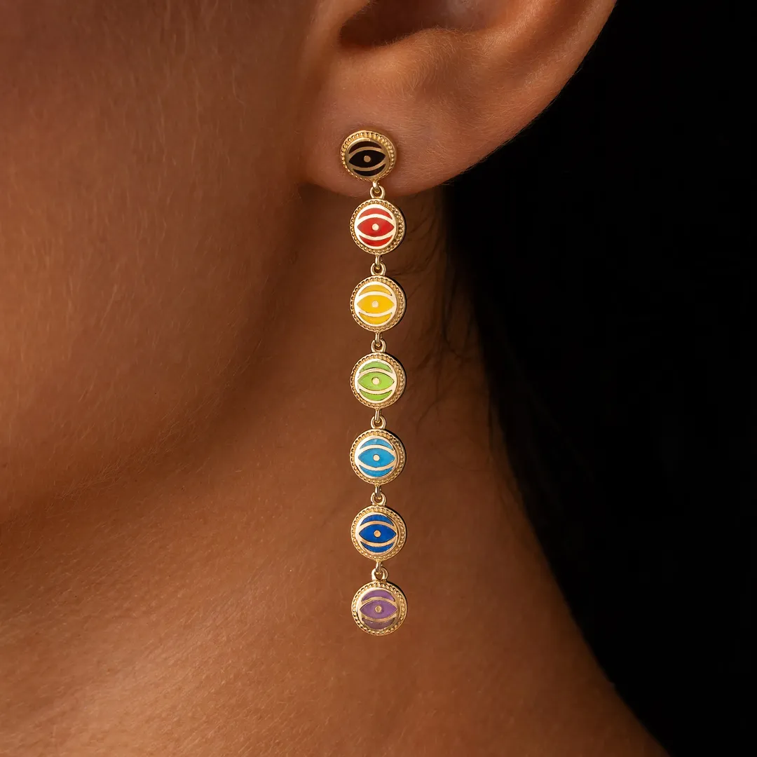 Celestial Chakra Evil Eye Multi-Stone Earrings - Image 2