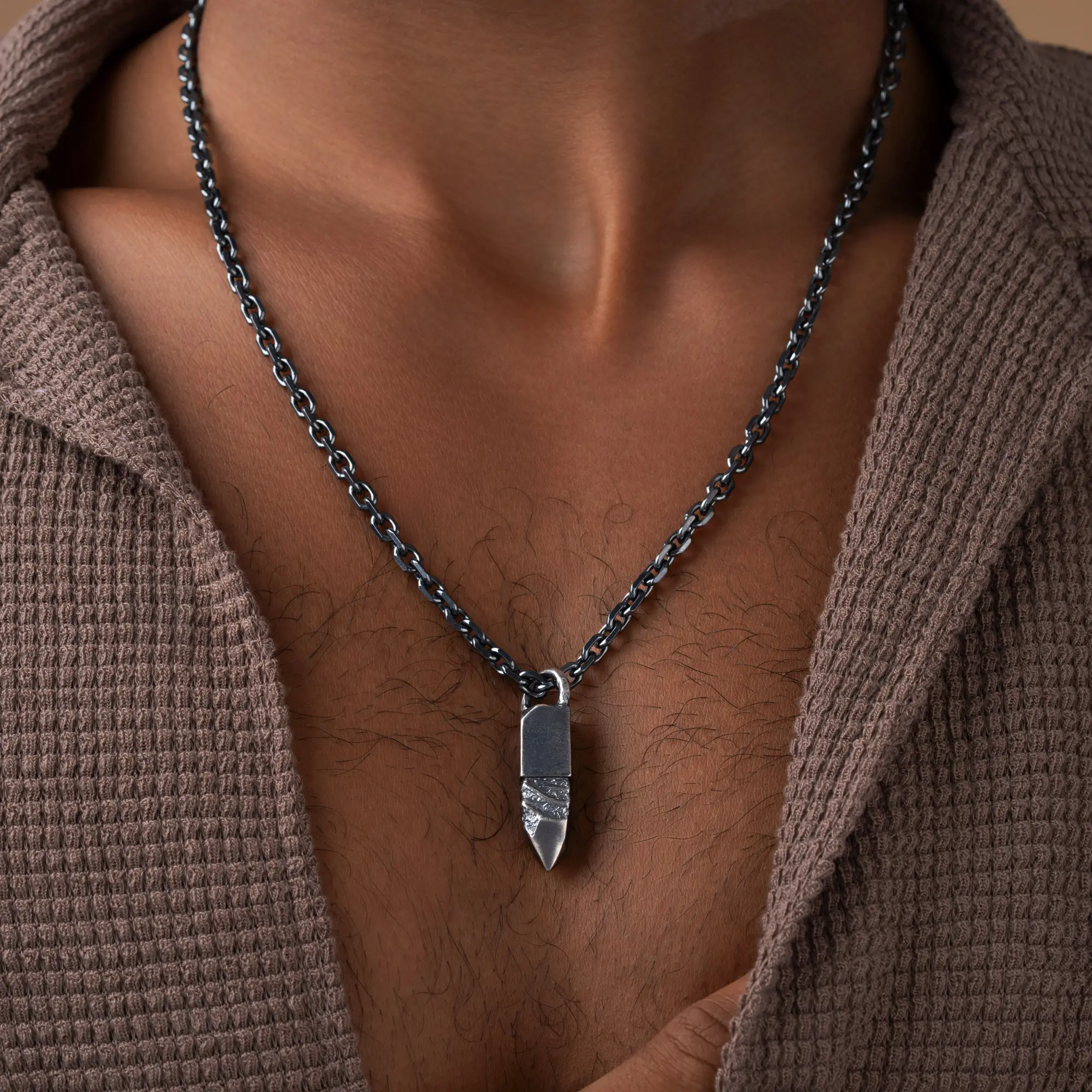 Celestial Core Gunmetal Medal Pendant Necklace - Image 2