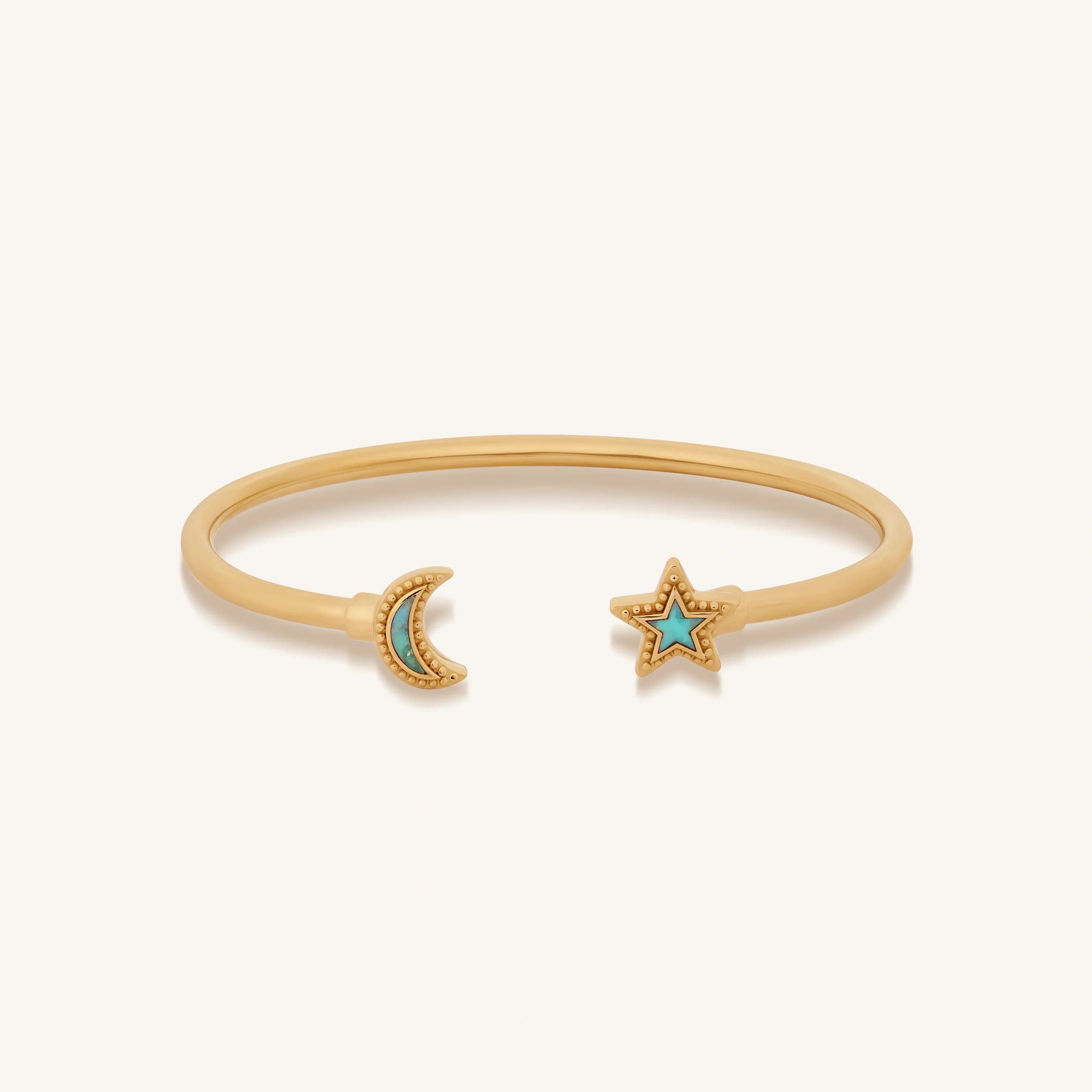 Celestial Direction Turquoise Moon & Star Gold Cuff Bracelet