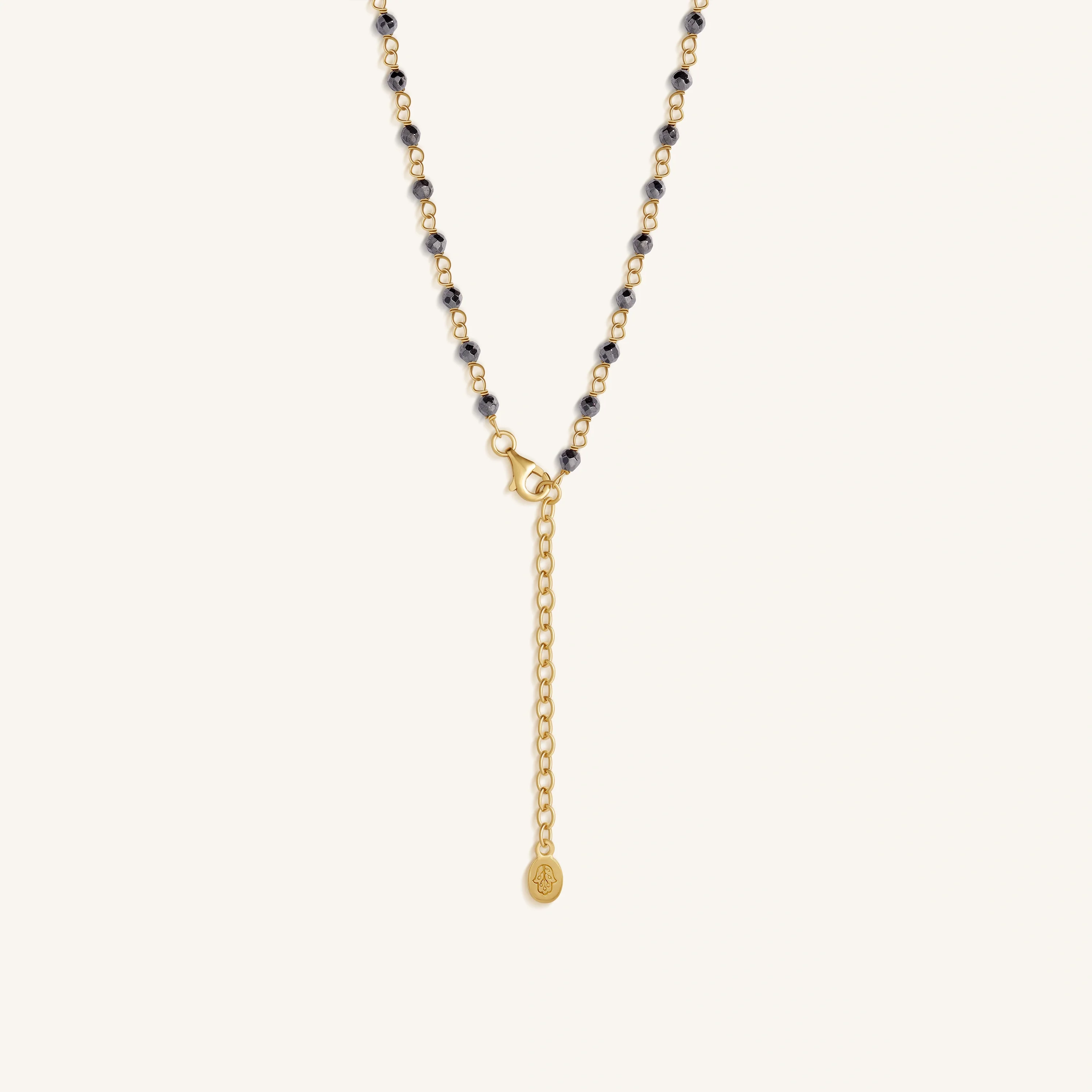 Celestial Flow – Hamsa Hematite & Aquamarine Necklace - Image 4