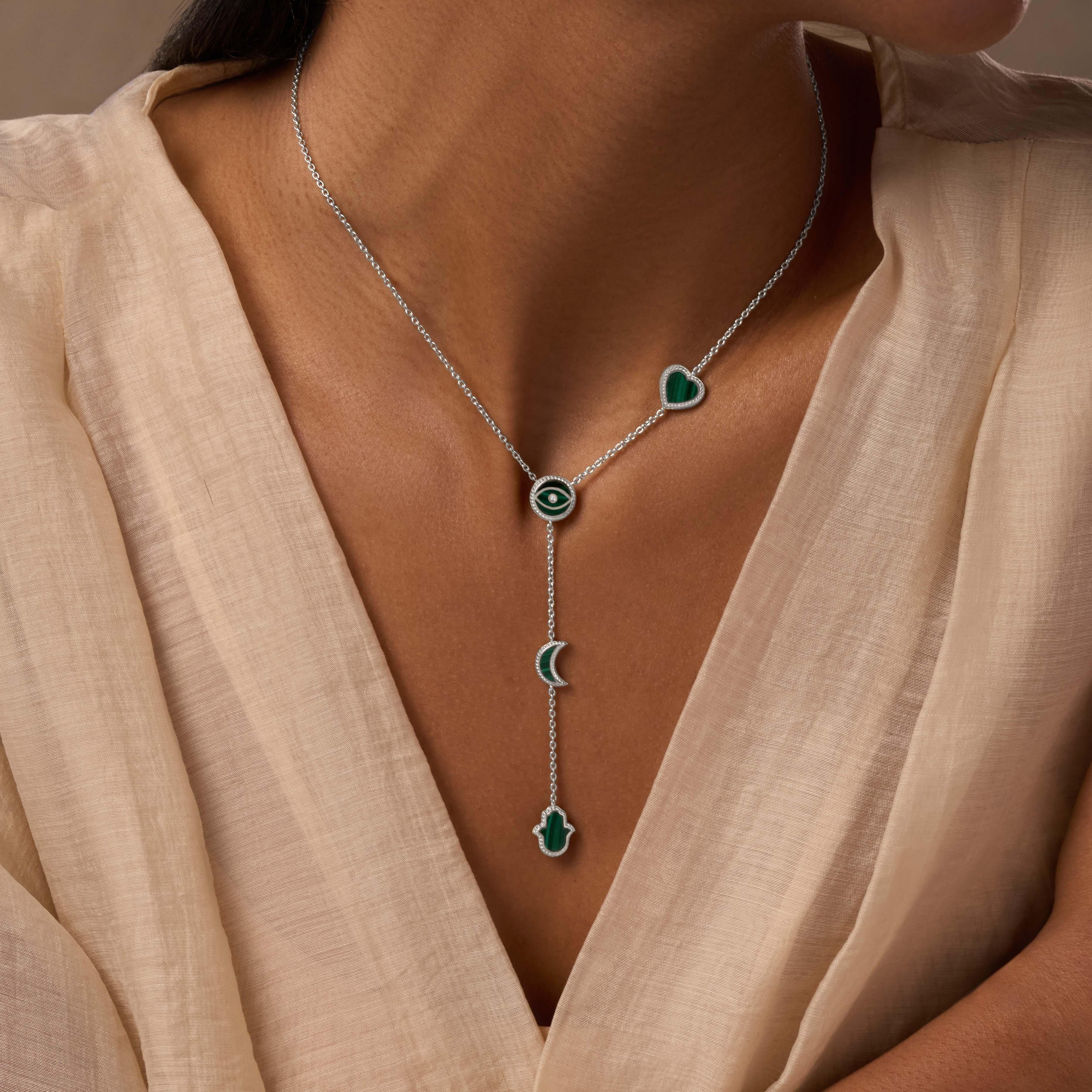 Celestial Guidance Malachite Multi-Symbol Silver Necklace - Image 2