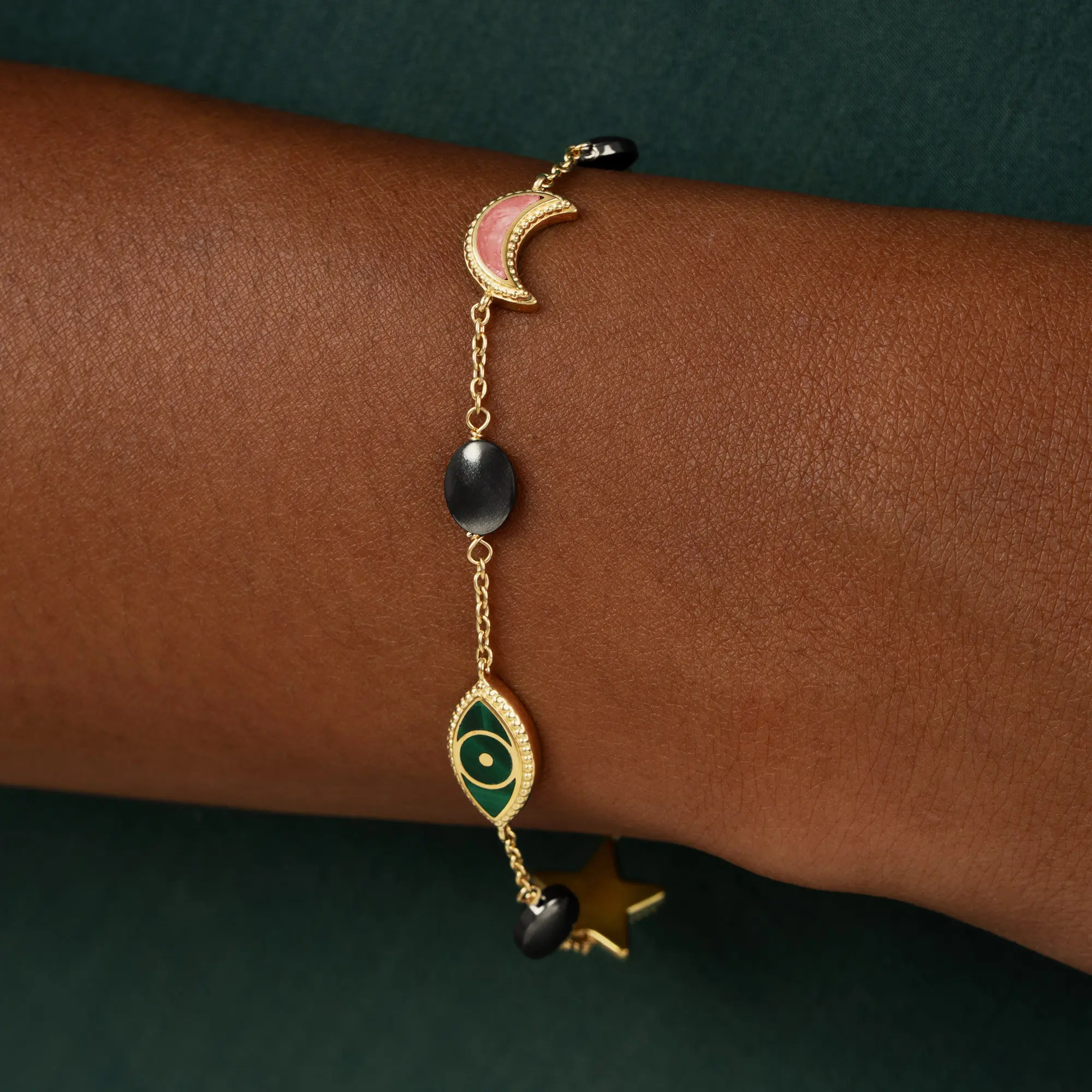 Celestial Harmony – Moon, Star & Hamsa Bracelet - Image 2