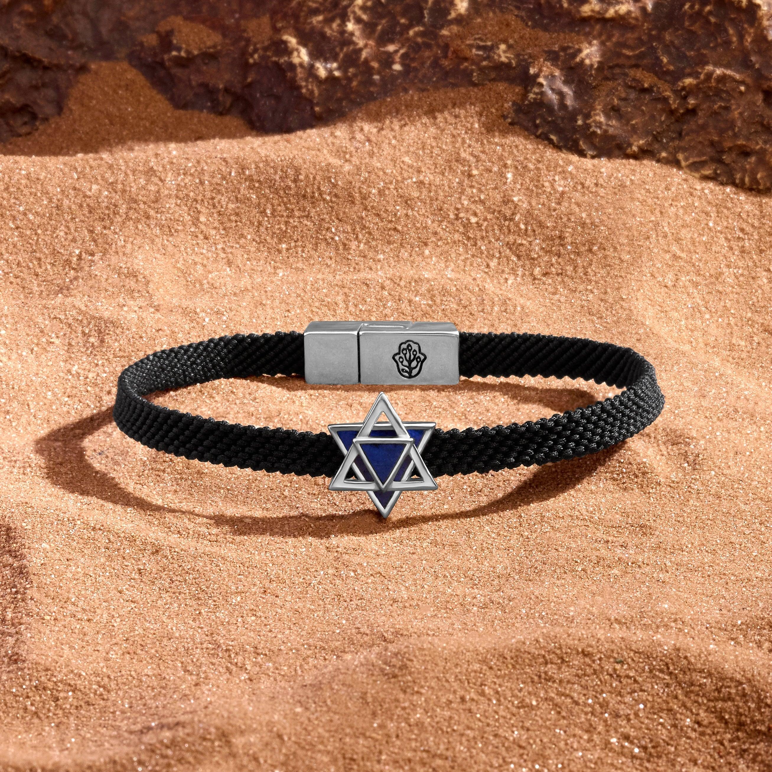 Celestial Shield Lapis Lazuli Star of David Black String Bracelet