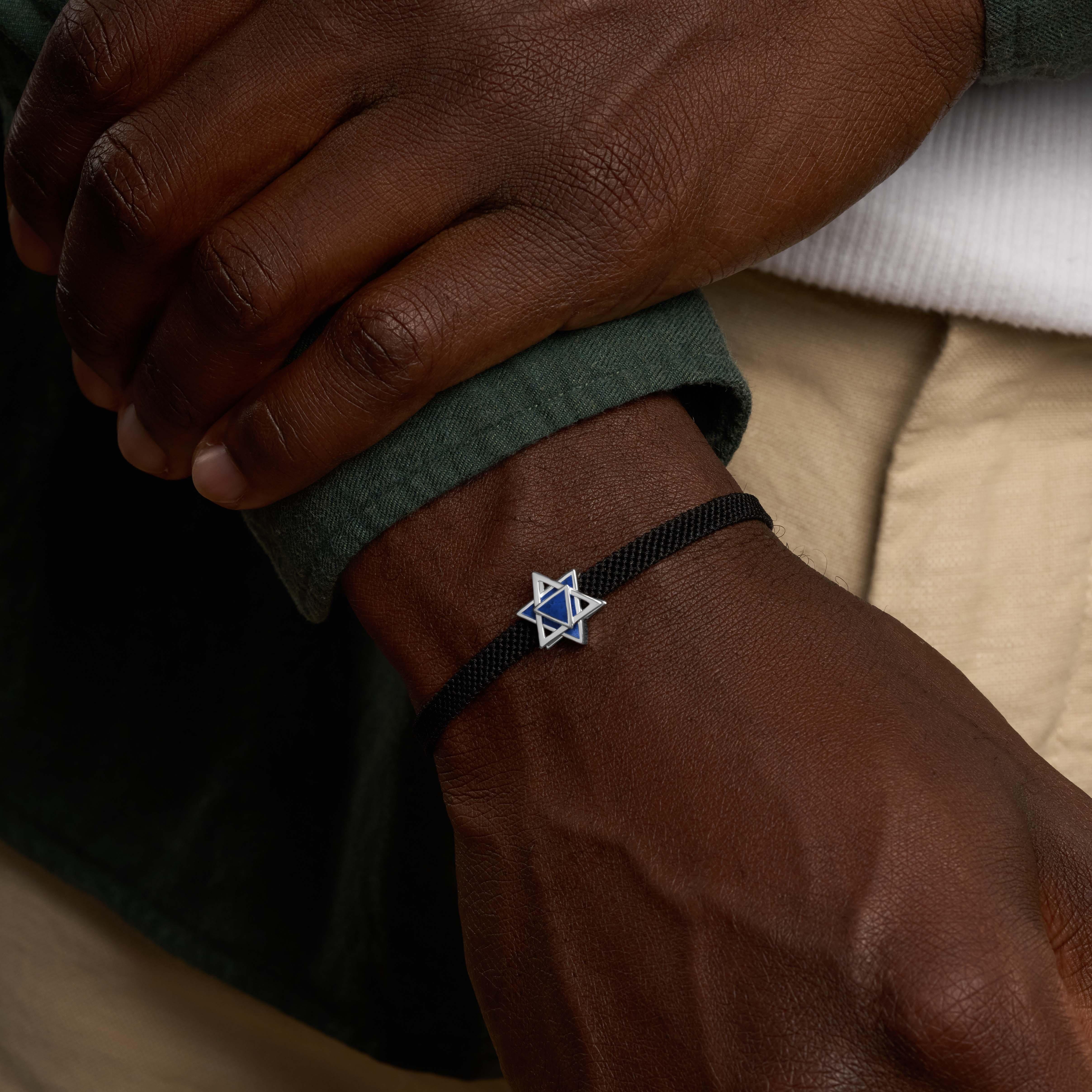 Celestial Shield Lapis Lazuli Star of David Black String Bracelet - Image 2