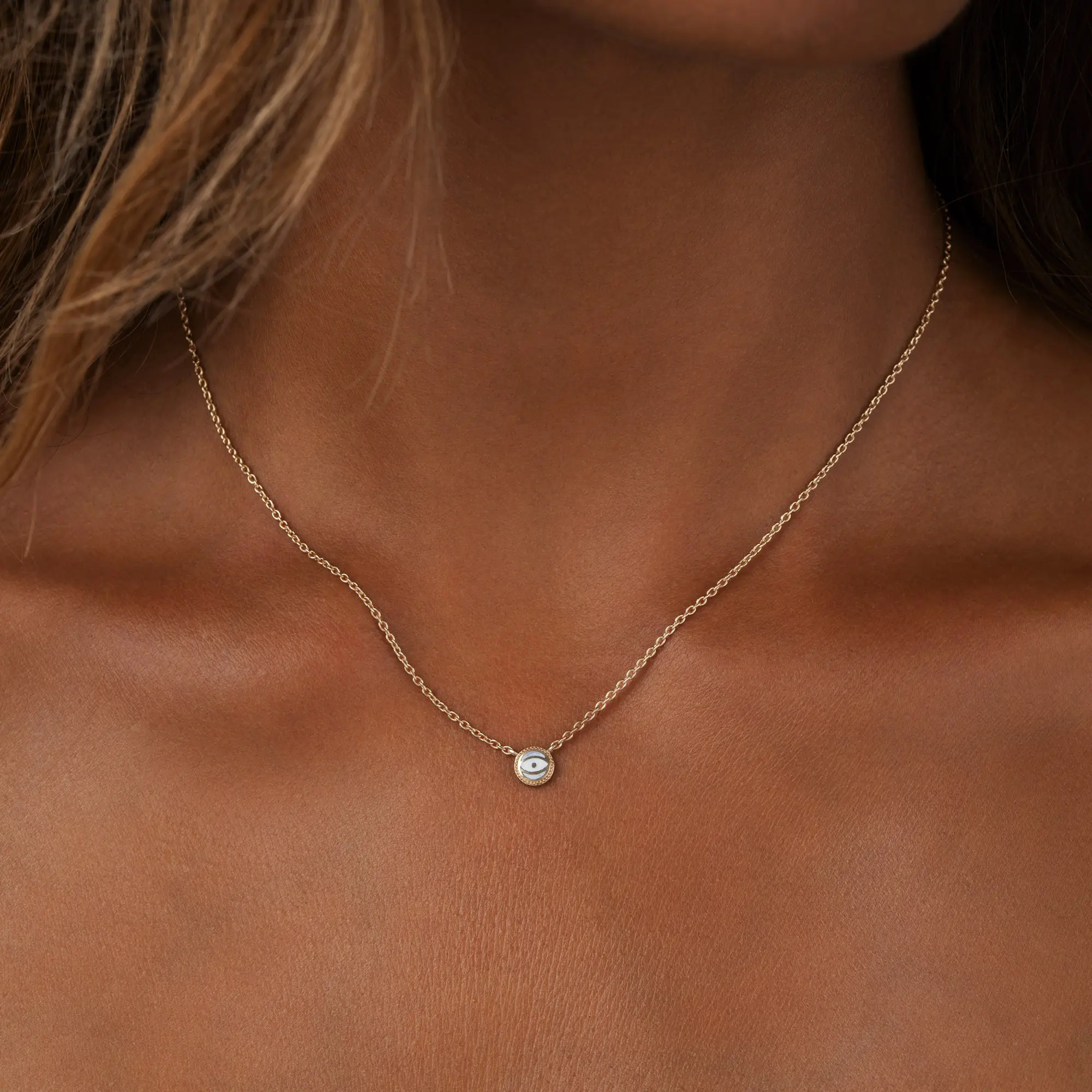 Celestial Shield - Moonstone June Birthstone Evil Eye Gold Necklace - Image 2