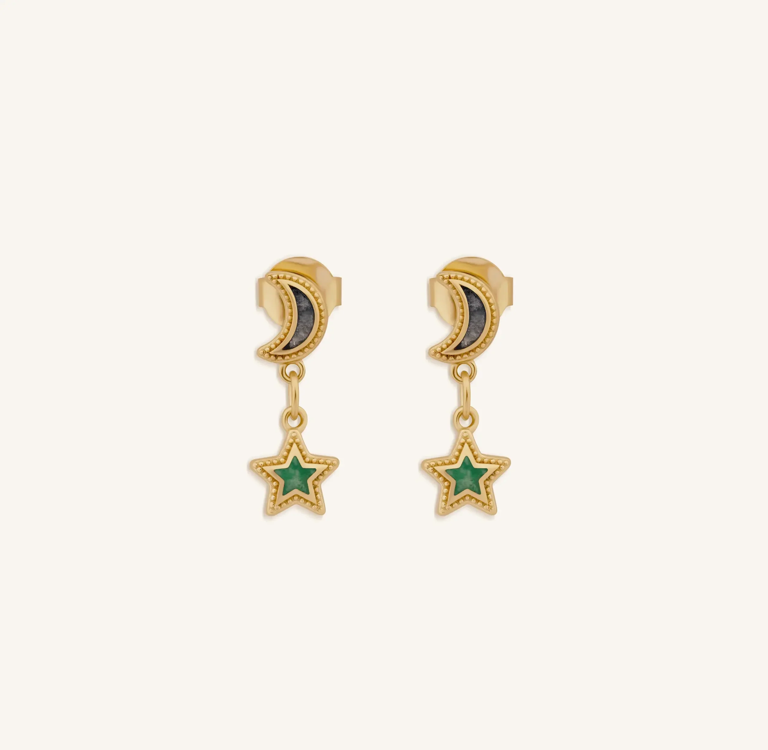 Celestial Vibrations Apatite & Amazonite Moon & Star Gold Earrings