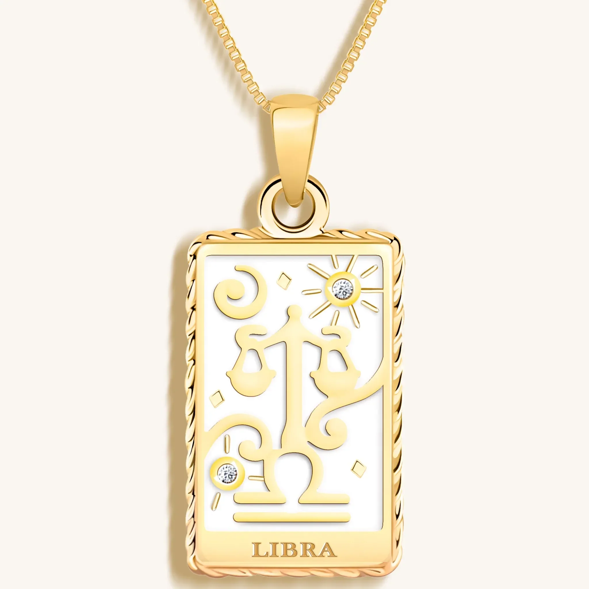 Charming Grace - White Enamel Libra Card Necklace - Image 3