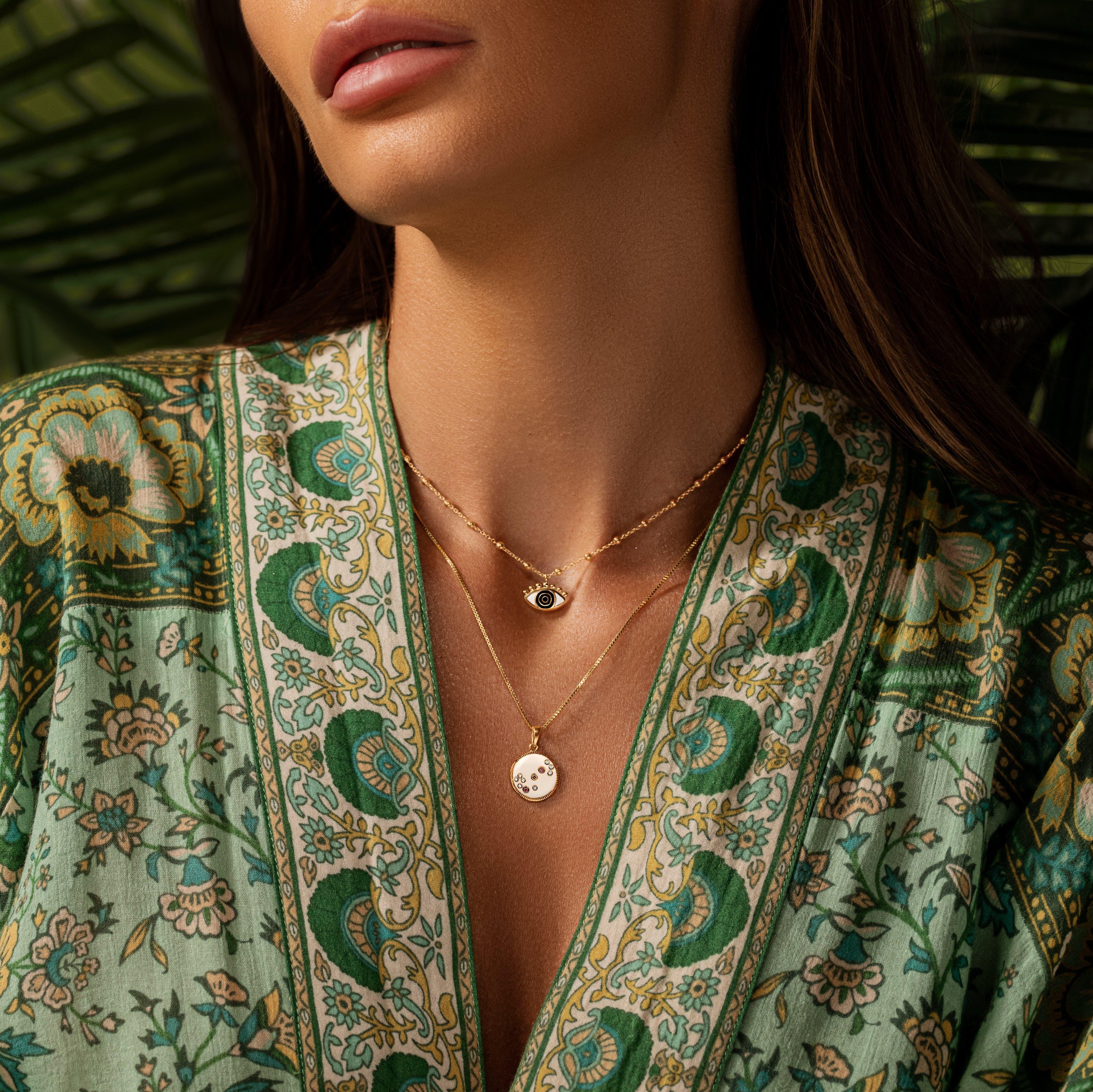 Cheerful Outlook - Enamel Evil Eye Pendant Necklace - Image 2