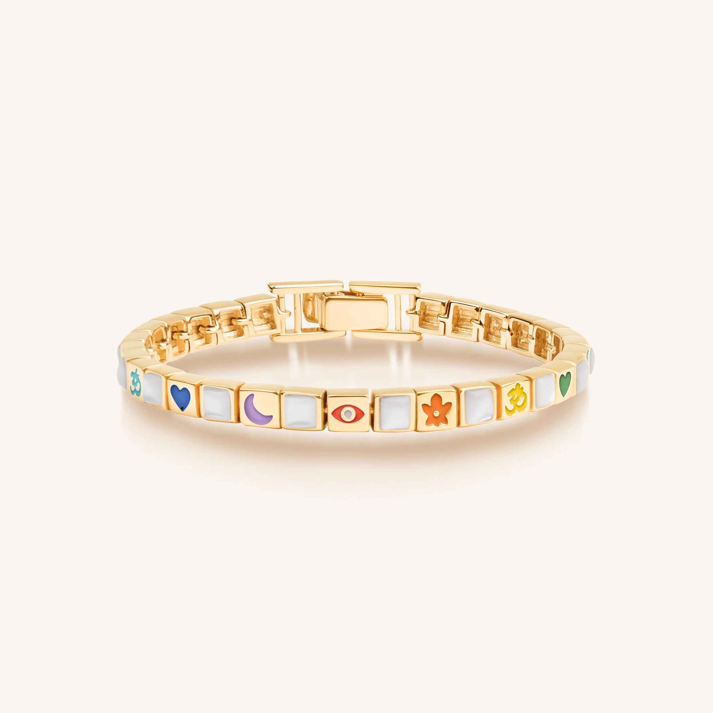 Cheerful Outlook - Multi Color Enamel Mother of Pearl Bracelet Small
