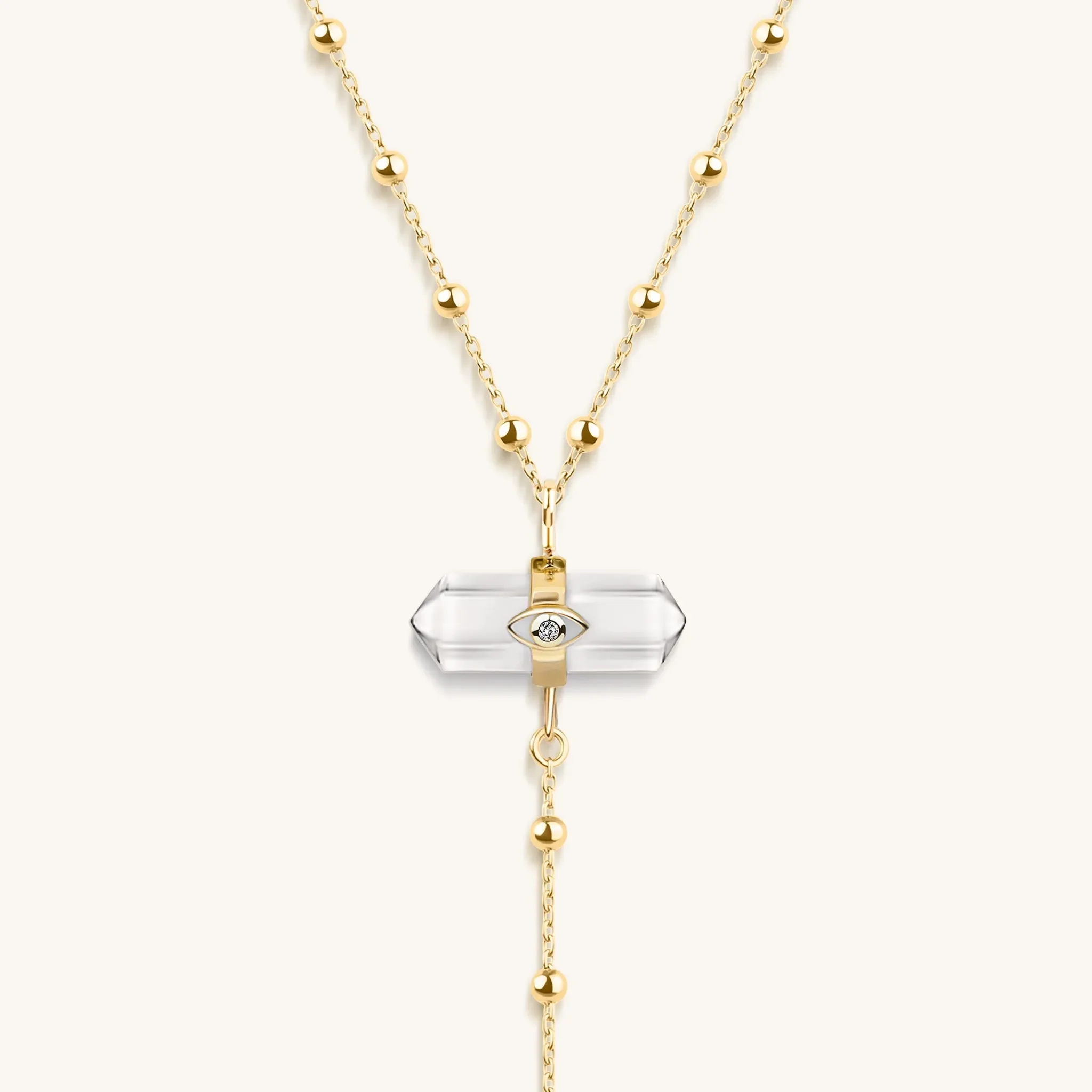 Clear Mind Crystal Quartz Gold Evil Eye Necklace - Image 3