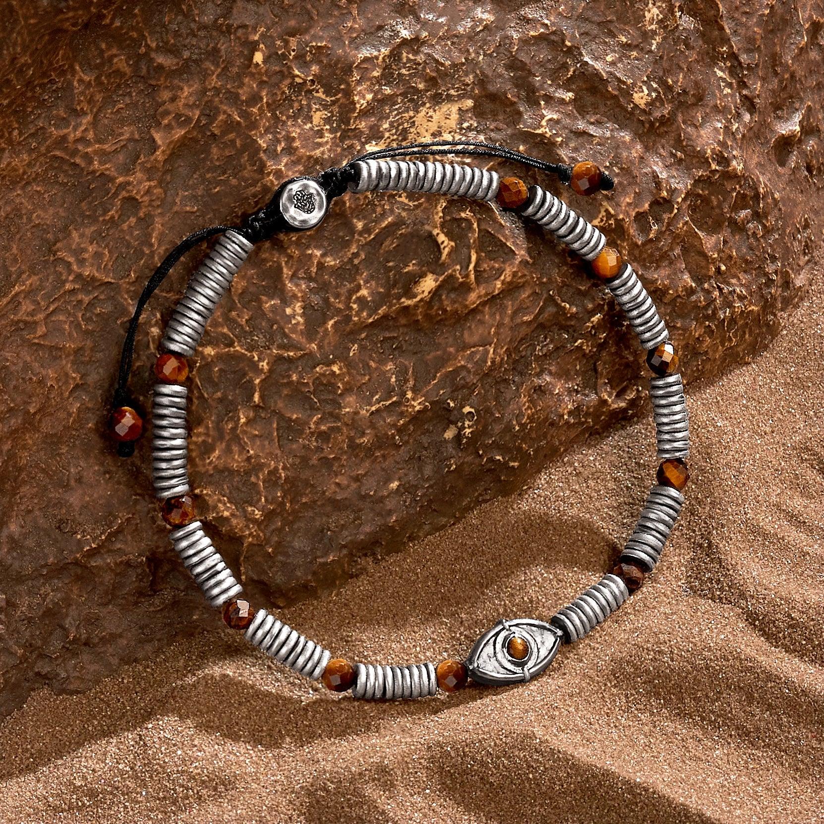 Confident Optimism - Evil Eye Tiger's Eye Silver Heishi Bracelet