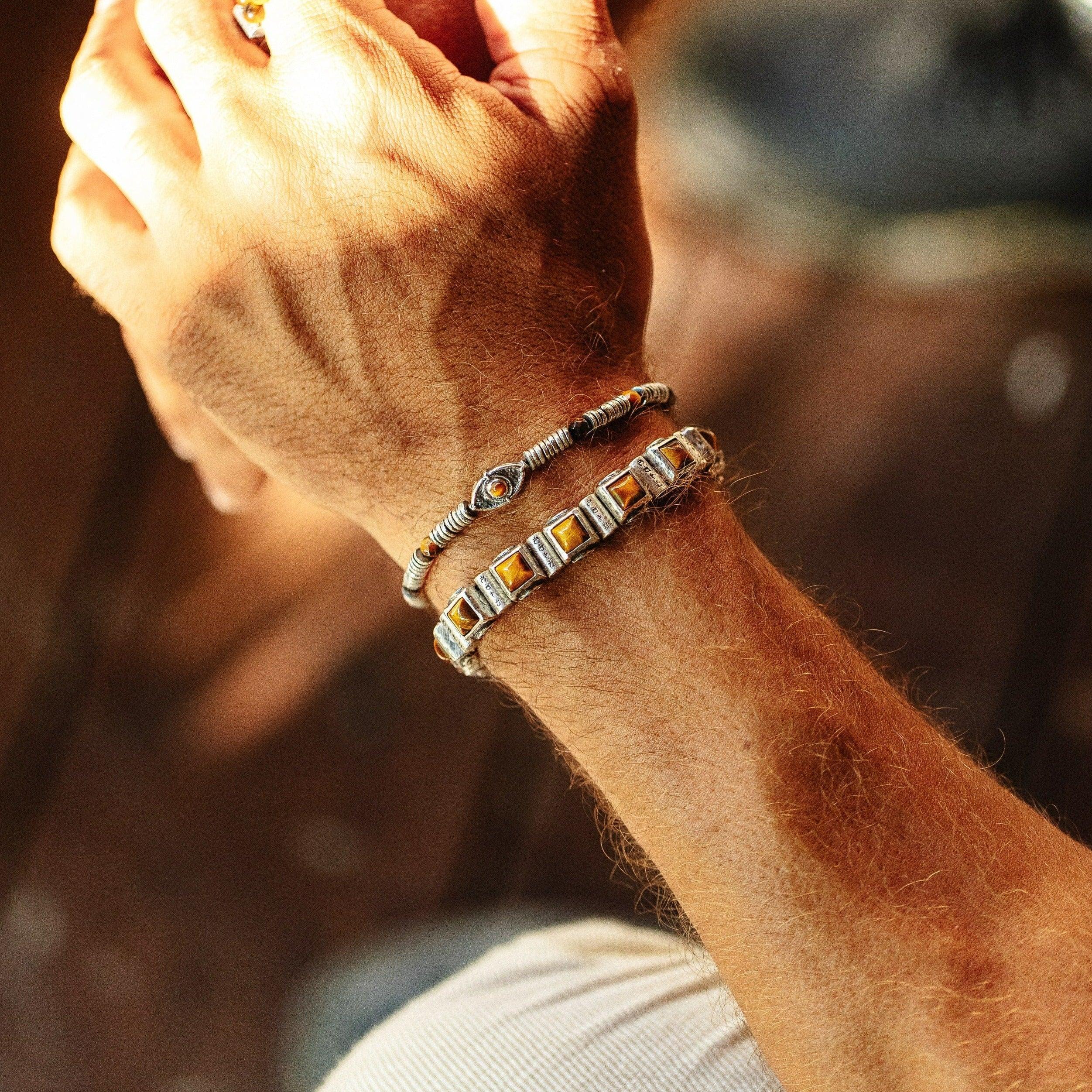 Confident Optimism - Evil Eye Tiger's Eye Silver Heishi Bracelet - Image 2