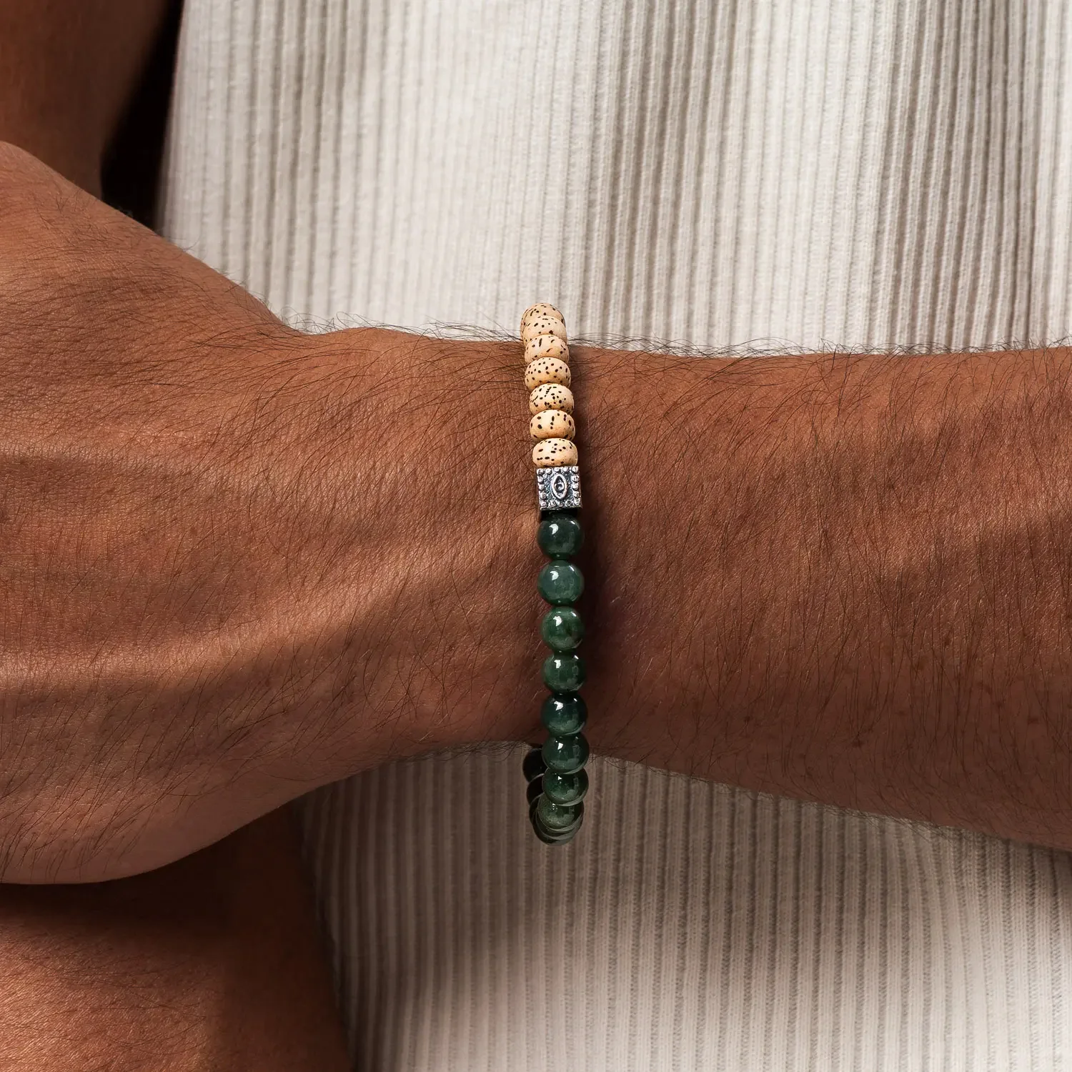 Conscious Practice Evil Eye Jade & Bodhi Beaded Bracelet - Image 2