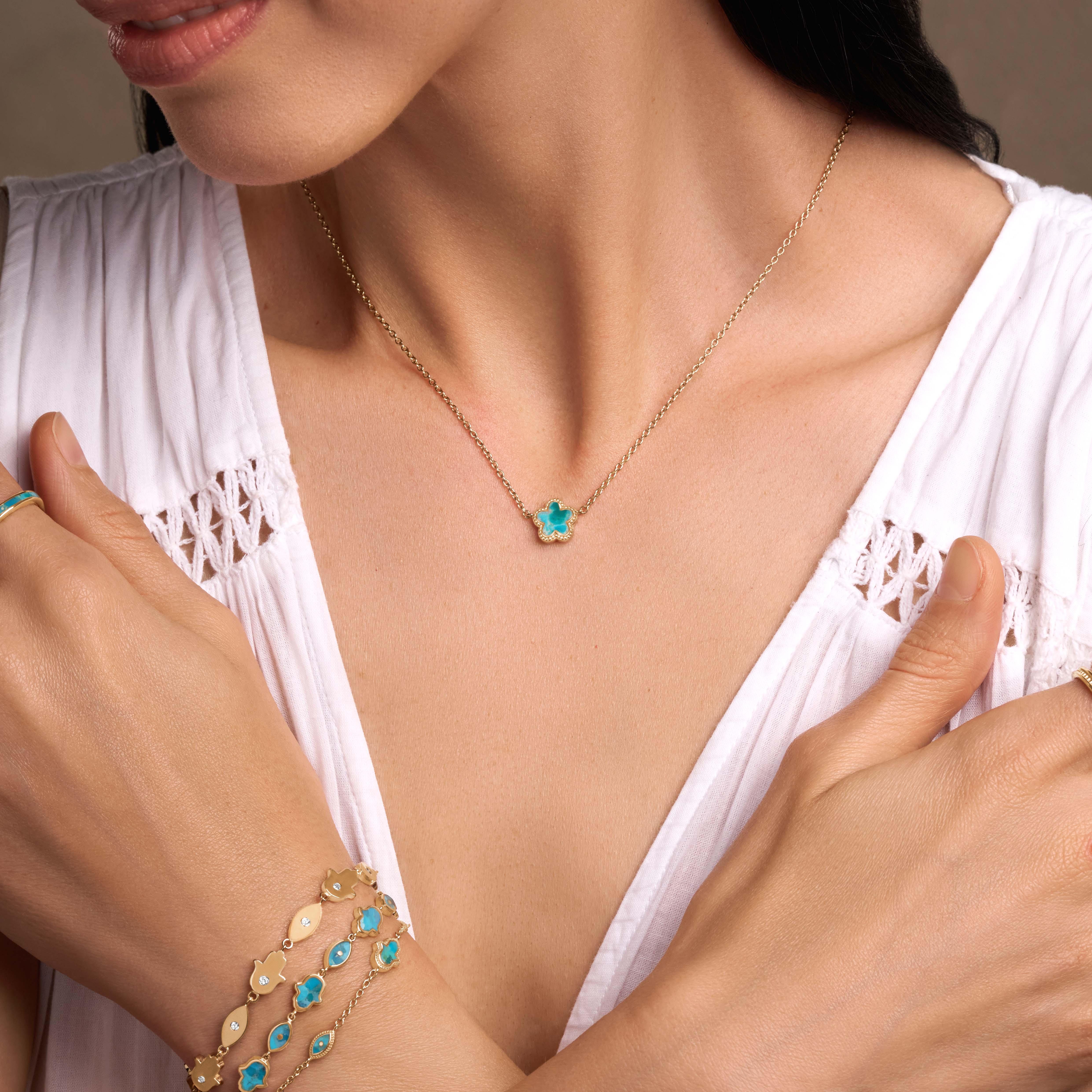 Constant Growth Turquoise Flower Gold Necklace - Image 2