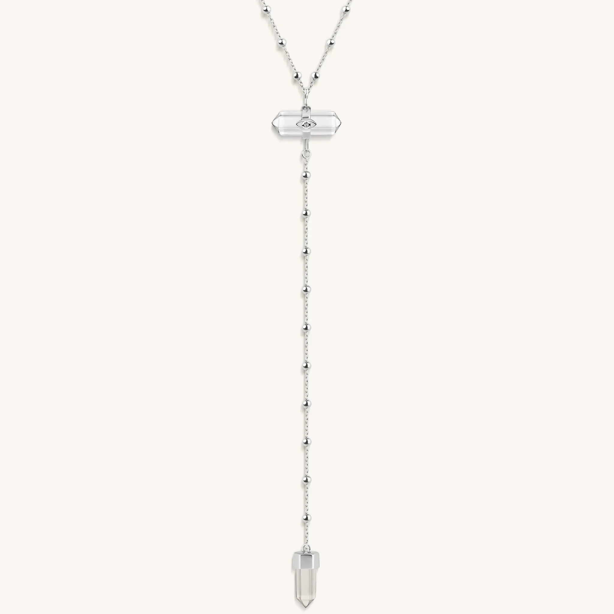 Clear Mind Crystal Quartz Silver Evil Eye Necklace