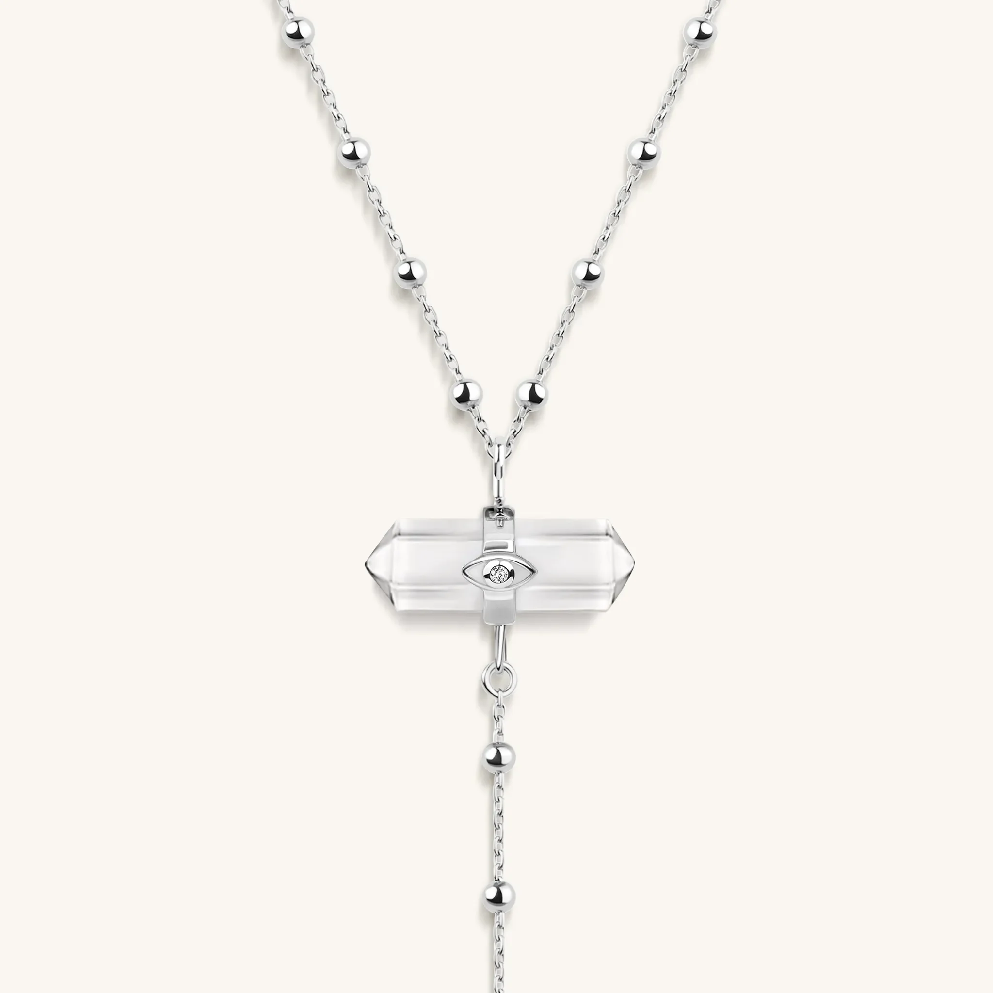 Clear Mind Crystal Quartz Silver Evil Eye Necklace - Image 3