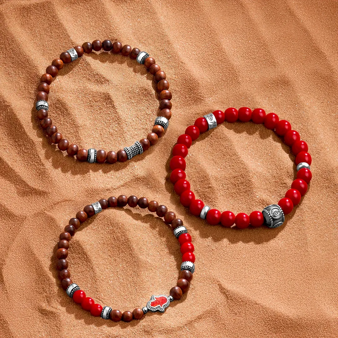 Coral & Wood Harmony Bracelet Set