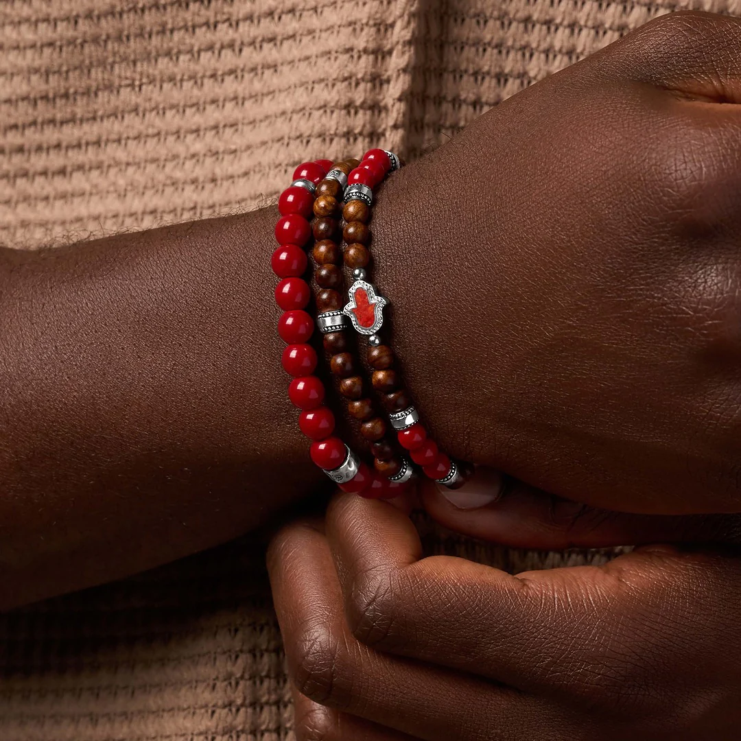 Coral & Wood Harmony Bracelet Set - Image 2
