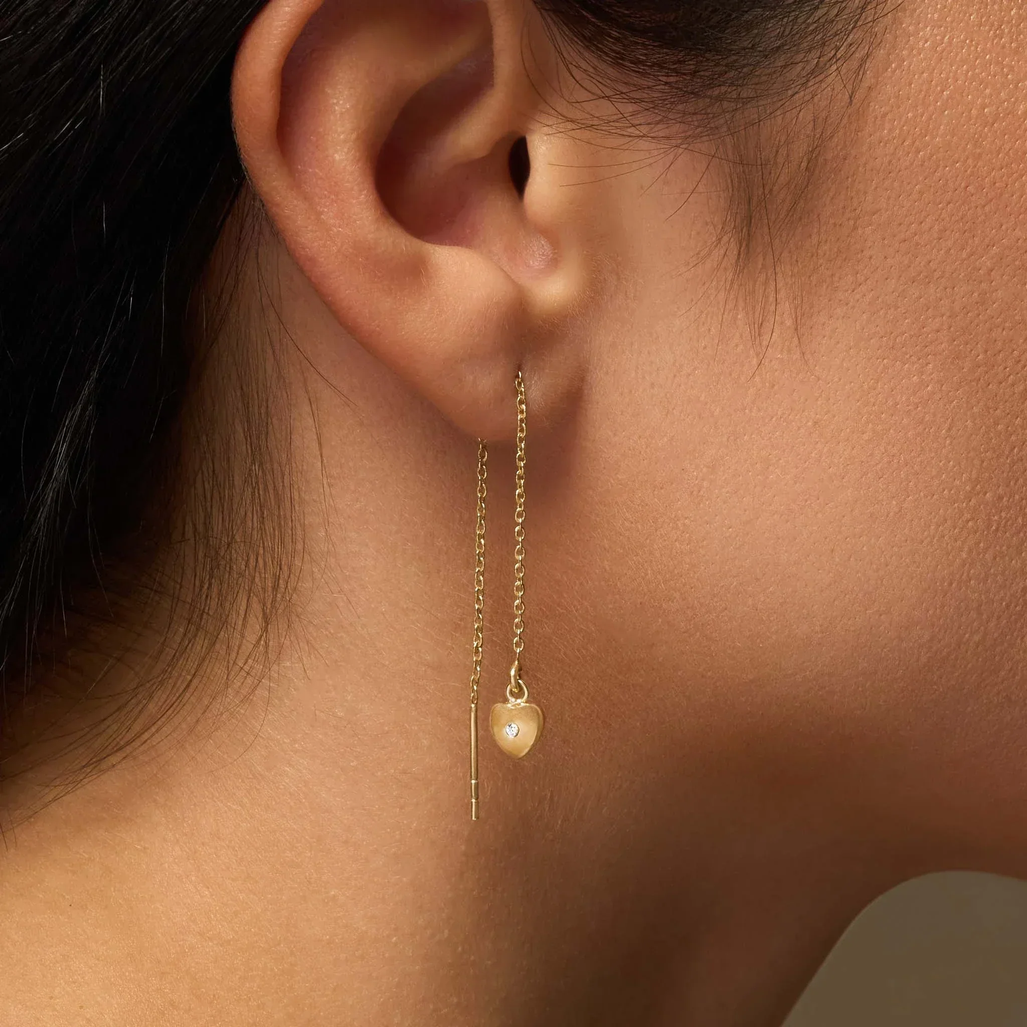 Cosmic Love Heart Drop Gold Earrings - Image 2
