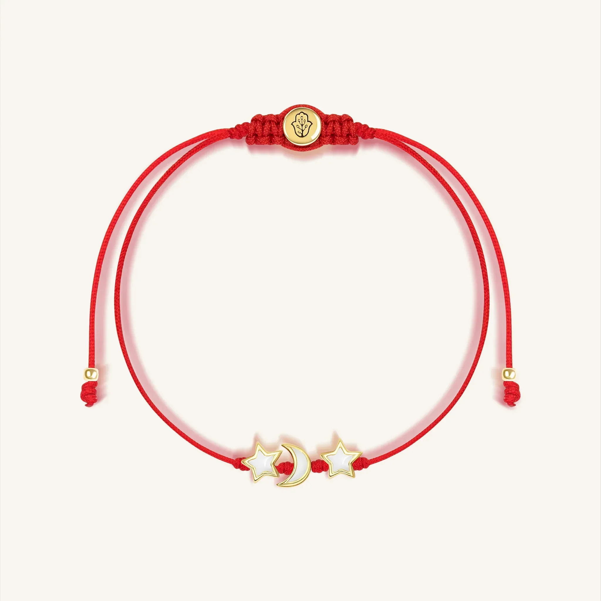 Cosmic Power - White Enamel Moon & Stars Red String Bracelet