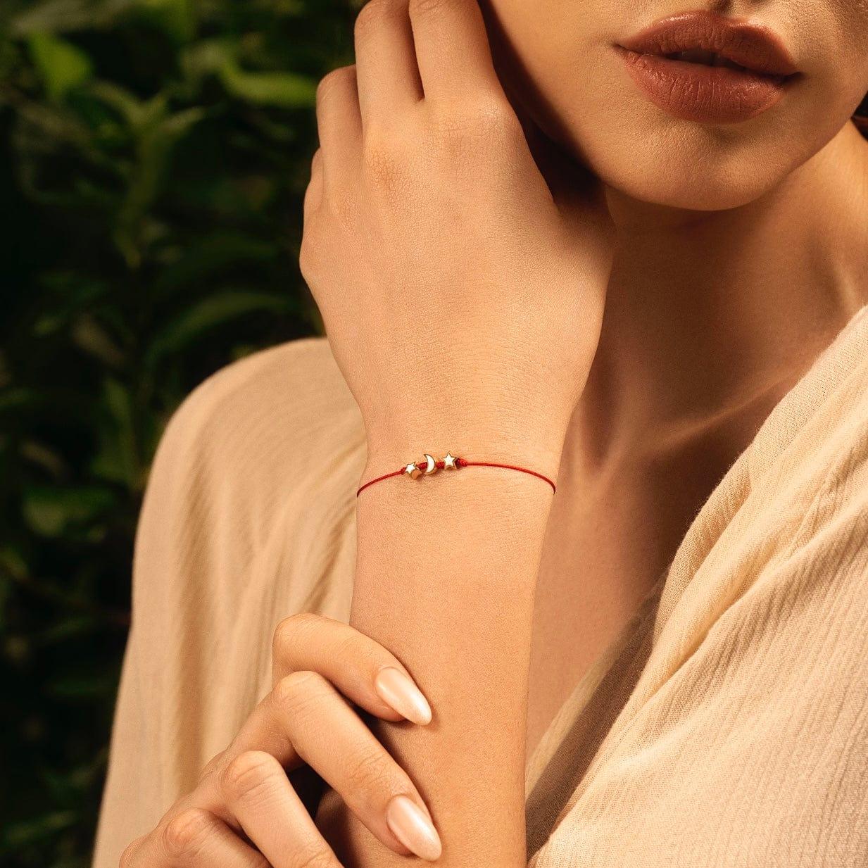 Cosmic Power - White Enamel Moon & Stars Red String Bracelet - Image 2