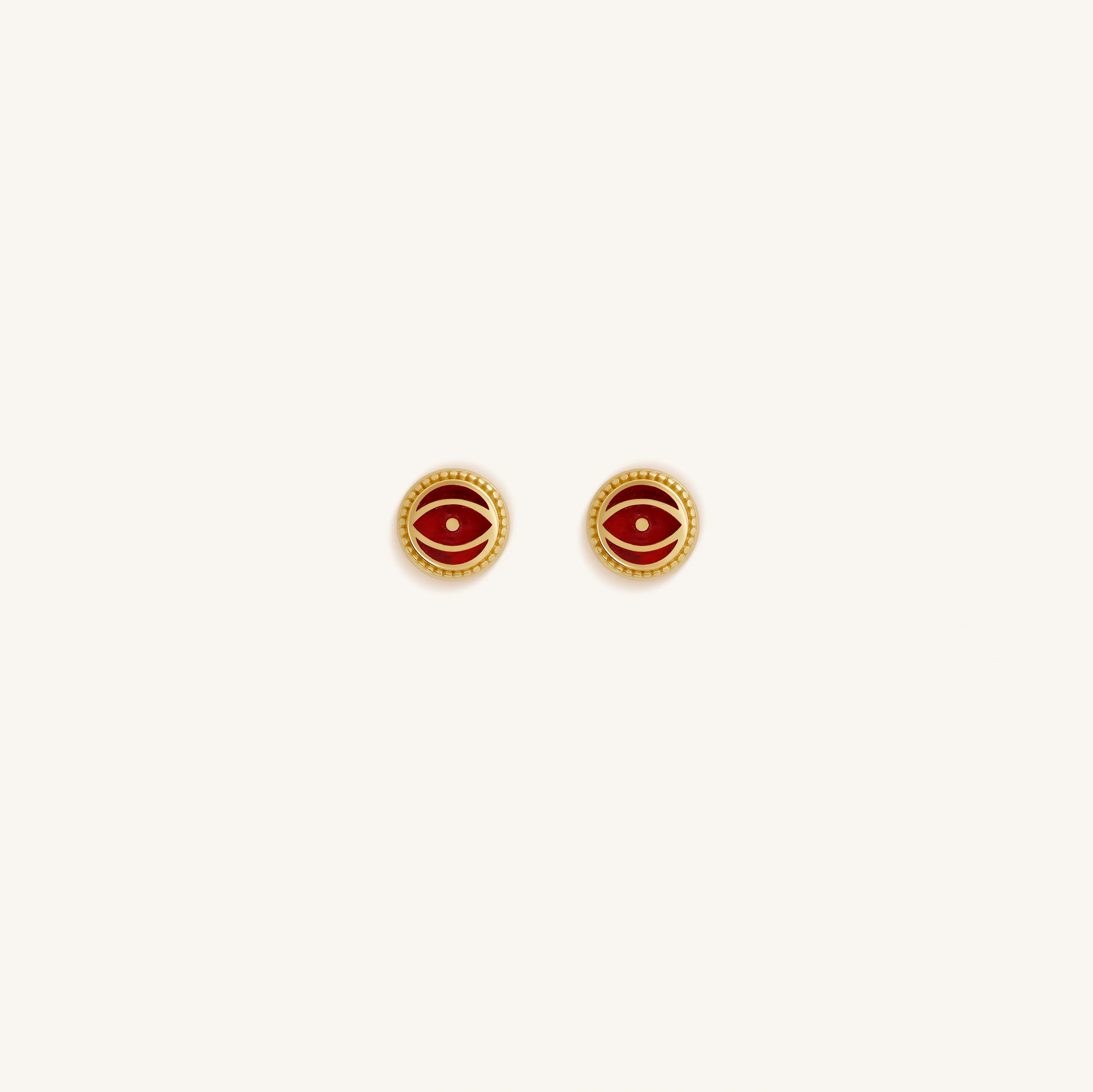 Crimson Guardian - Ruby Jade July Birthstone Evil Eye Gold Stud Earrings
