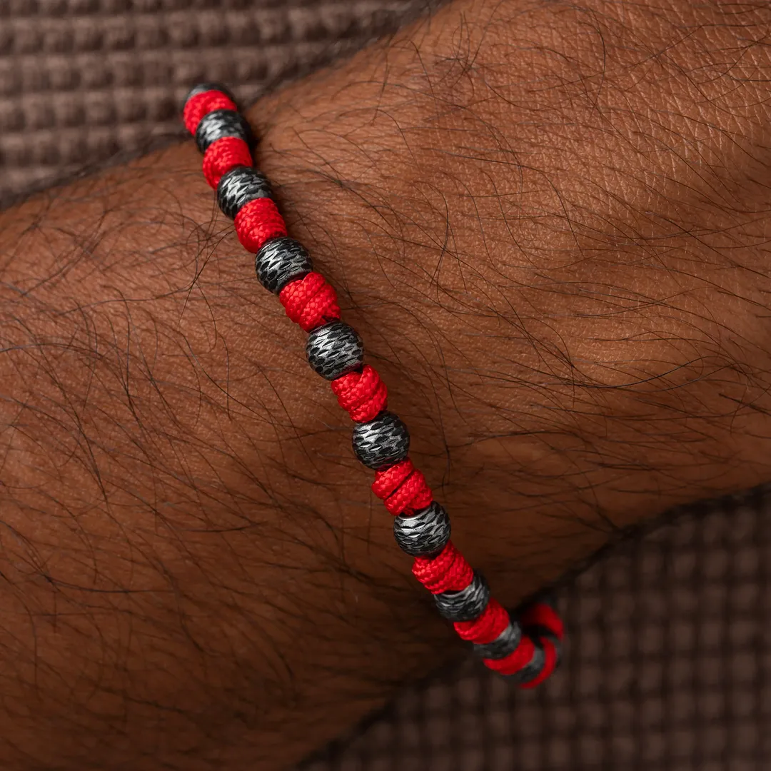 Crimson Resolve Red Macramé Knotted Bracelet - Image 2